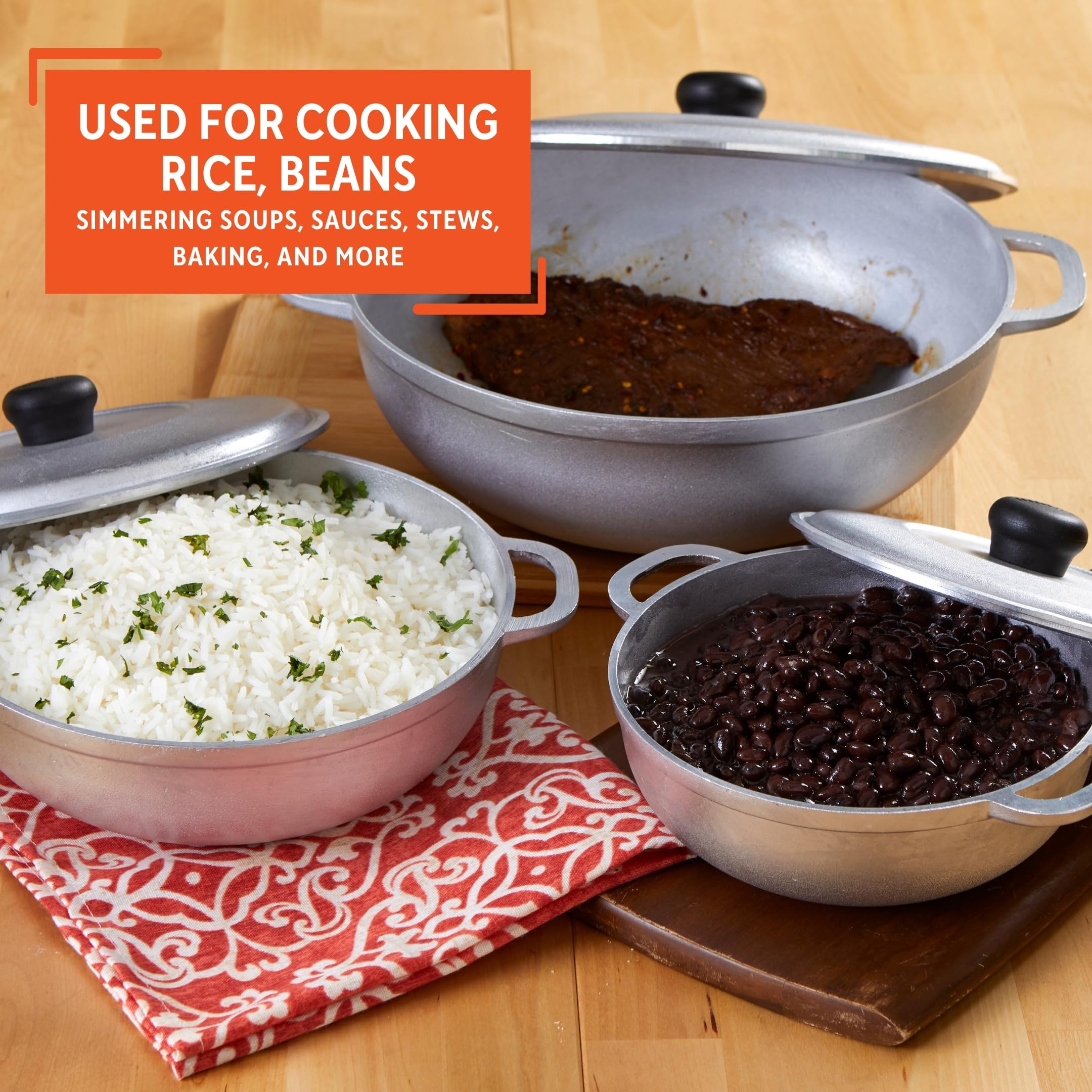 IMUSA Caldero Stock Pot with Lid 3pc Set, 1.5/3.5/7 QT, Cast Aluminum, Perfect for Serving Large & Small Groups, Riveted Handles, Made in Colombia, Silver - Image 6