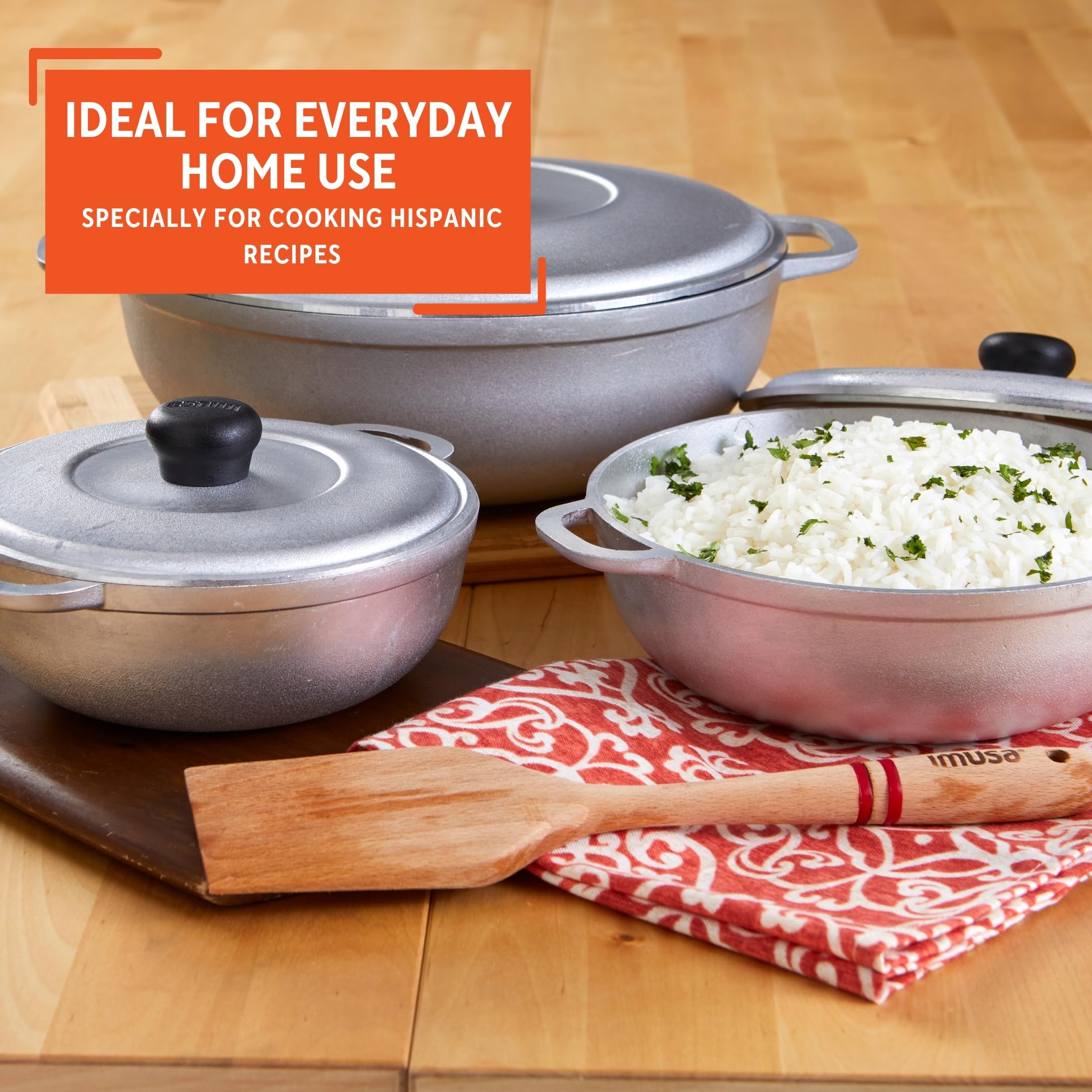 IMUSA Caldero Stock Pot with Lid 3pc Set, 1.5/3.5/7 QT, Cast Aluminum, Perfect for Serving Large & Small Groups, Riveted Handles, Made in Colombia, Silver - Image 7