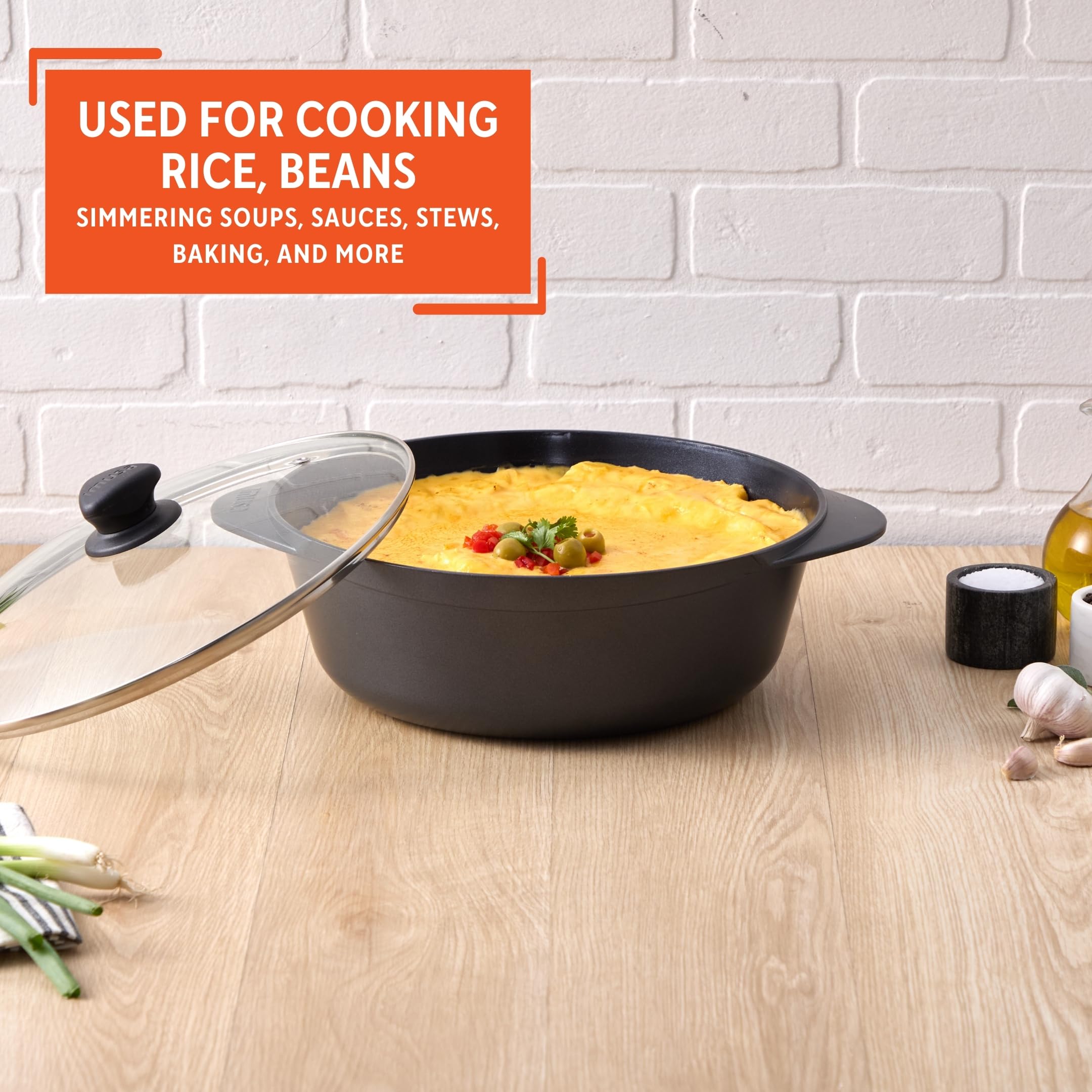 IMUSA Cocotte Cast Aluminum Ceramic Nonstick Caldero with Glass Lid, 7Qt, Black - Image 6