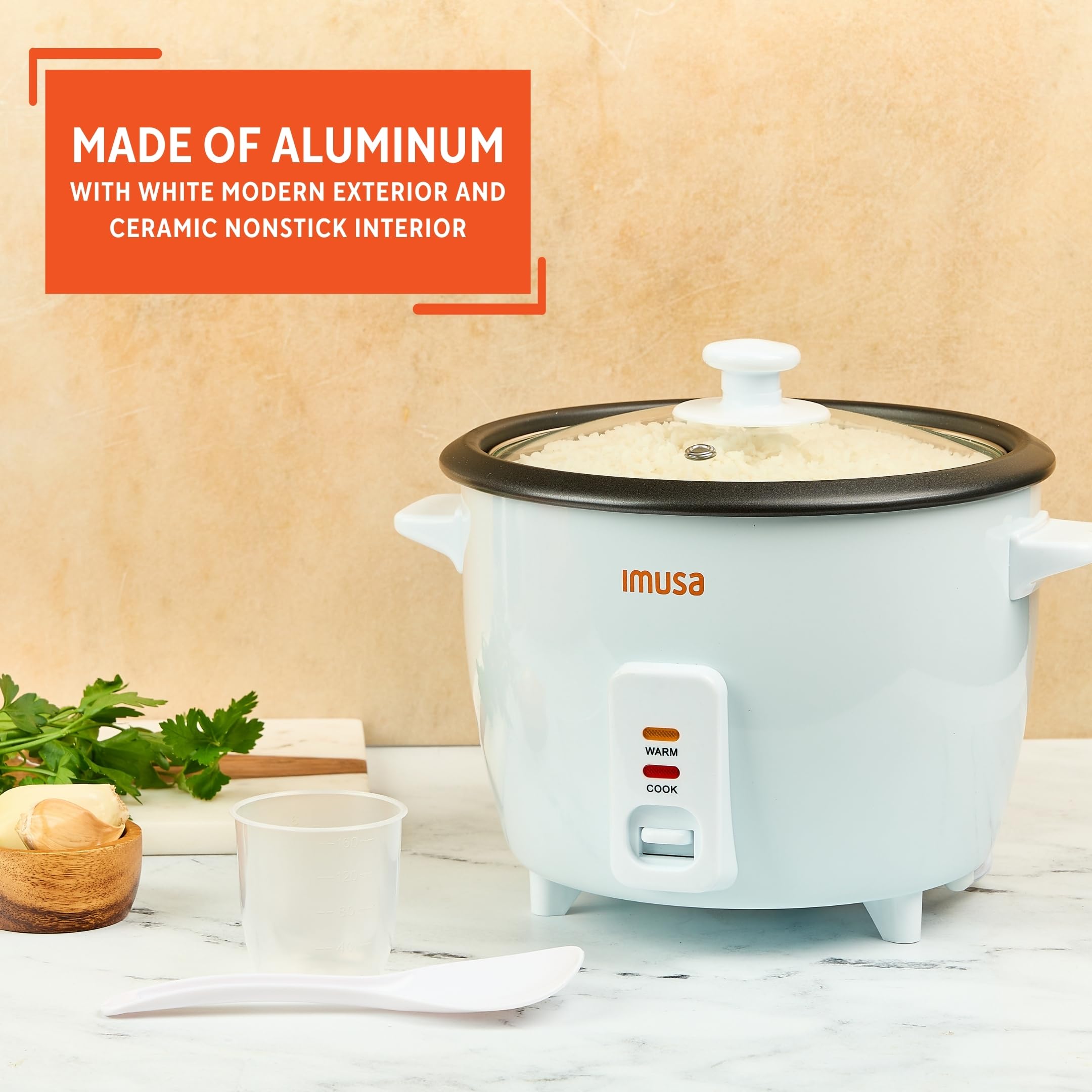 IMUSA Electric Rice Cooker 16 Cup Cooked 8 Cup Uncooked – Ceramic Nonstick Pot, Multi Cooker for Rice, Quinoa, Oatmeal, Stew – Keep Warm Function – Compact for Kitchen Dorm RV - Image 3