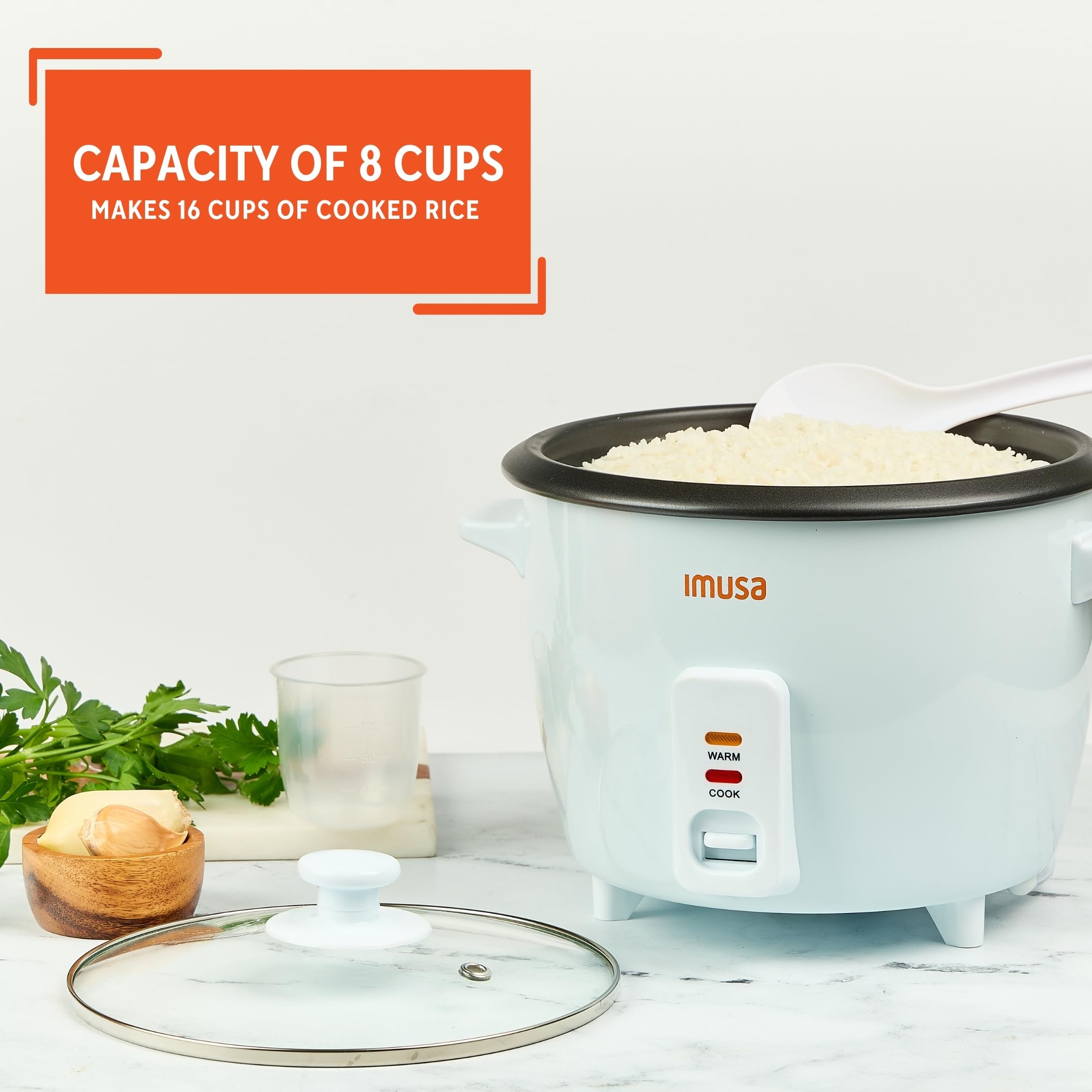 IMUSA Electric Rice Cooker 16 Cup Cooked 8 Cup Uncooked – Ceramic Nonstick Pot, Multi Cooker for Rice, Quinoa, Oatmeal, Stew – Keep Warm Function – Compact for Kitchen Dorm RV - Image 4