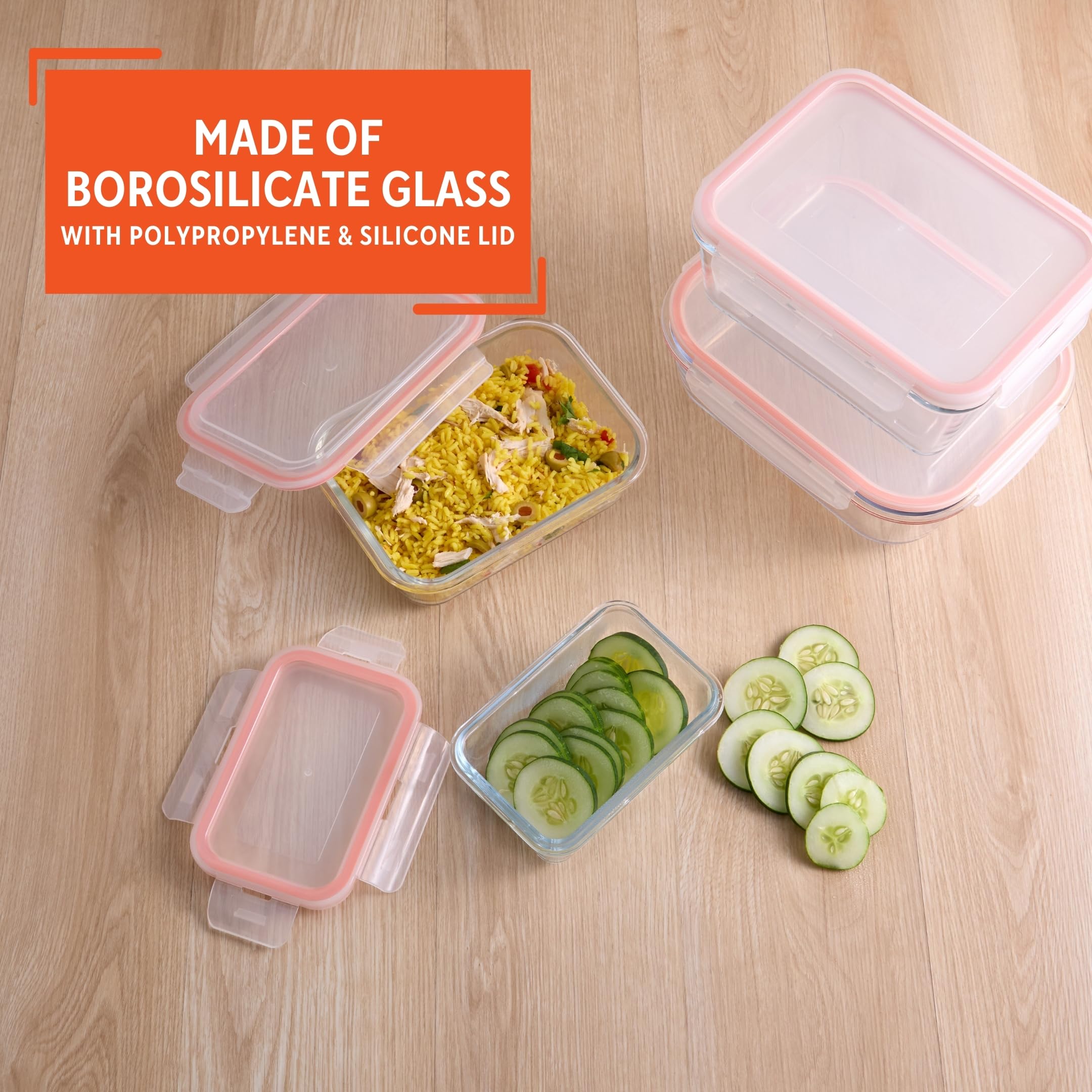 IMUSA Glass Food Storage Containers with Lids, 10 Piece Set Borosilicate Glass Meal Prep Containers Oven Microwave Freezer Safe Airtight and Leakproof - Image 3