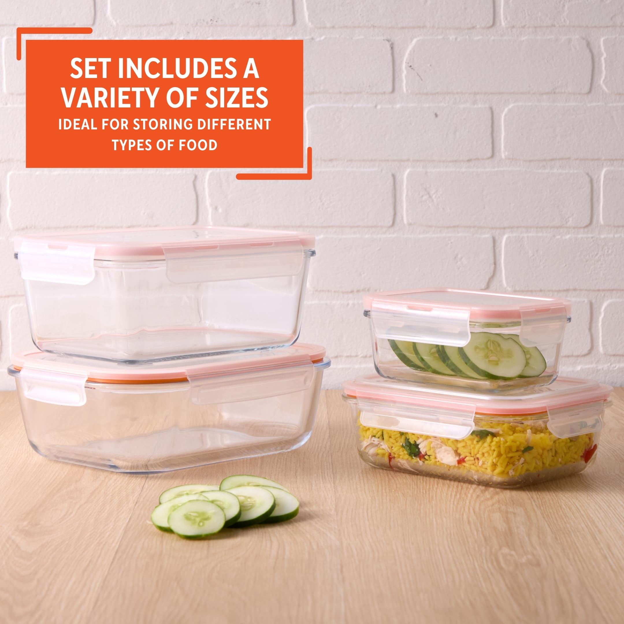 IMUSA Glass Food Storage Containers with Lids, 10 Piece Set Borosilicate Glass Meal Prep Containers Oven Microwave Freezer Safe Airtight and Leakproof - Image 4