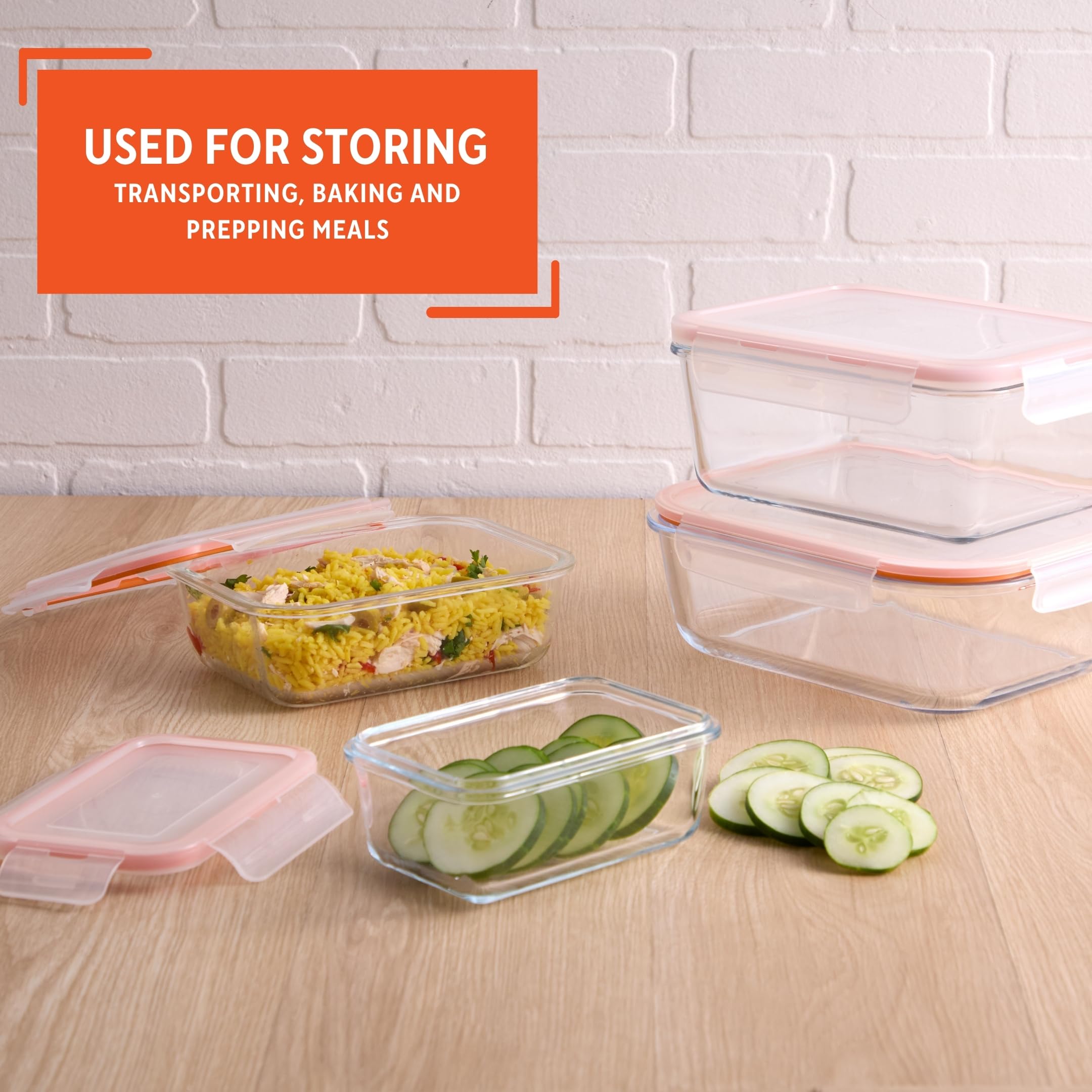 IMUSA Glass Food Storage Containers with Lids, 10 Piece Set Borosilicate Glass Meal Prep Containers Oven Microwave Freezer Safe Airtight and Leakproof - Image 5