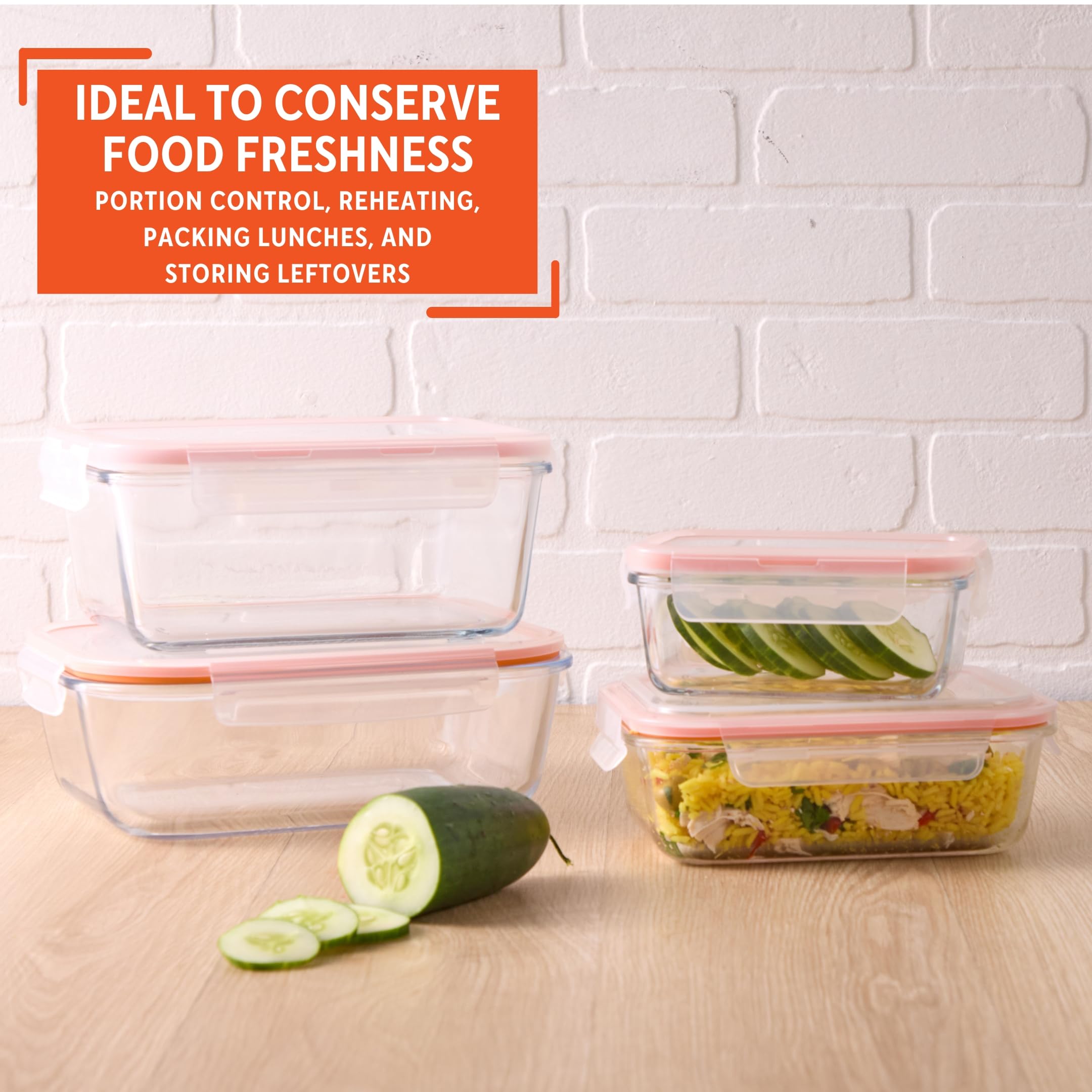 IMUSA Glass Food Storage Containers with Lids, 10 Piece Set Borosilicate Glass Meal Prep Containers Oven Microwave Freezer Safe Airtight and Leakproof - Image 6