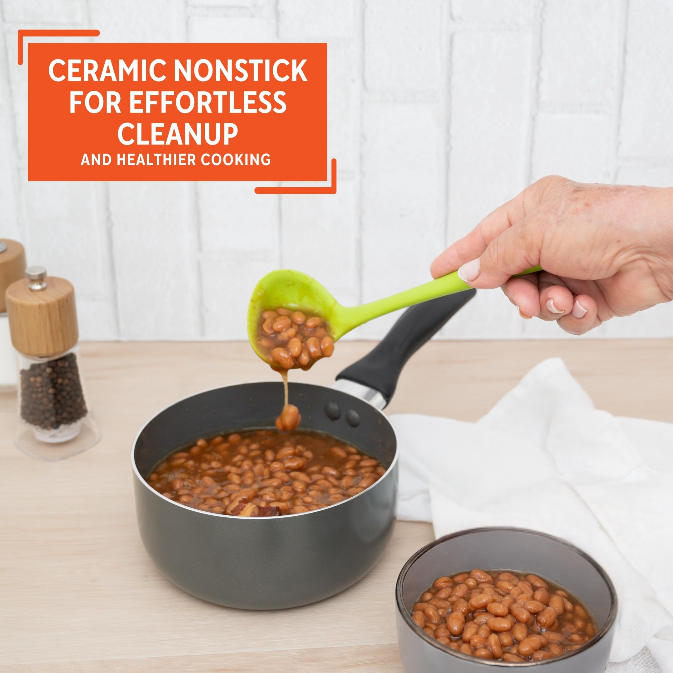 IMUSA Gray Ceramic Saucepan 2.0 Qt Nonstick with Cool-Touch Handle, Small Pot for Sauces, Soups, Stews and More - Image 4