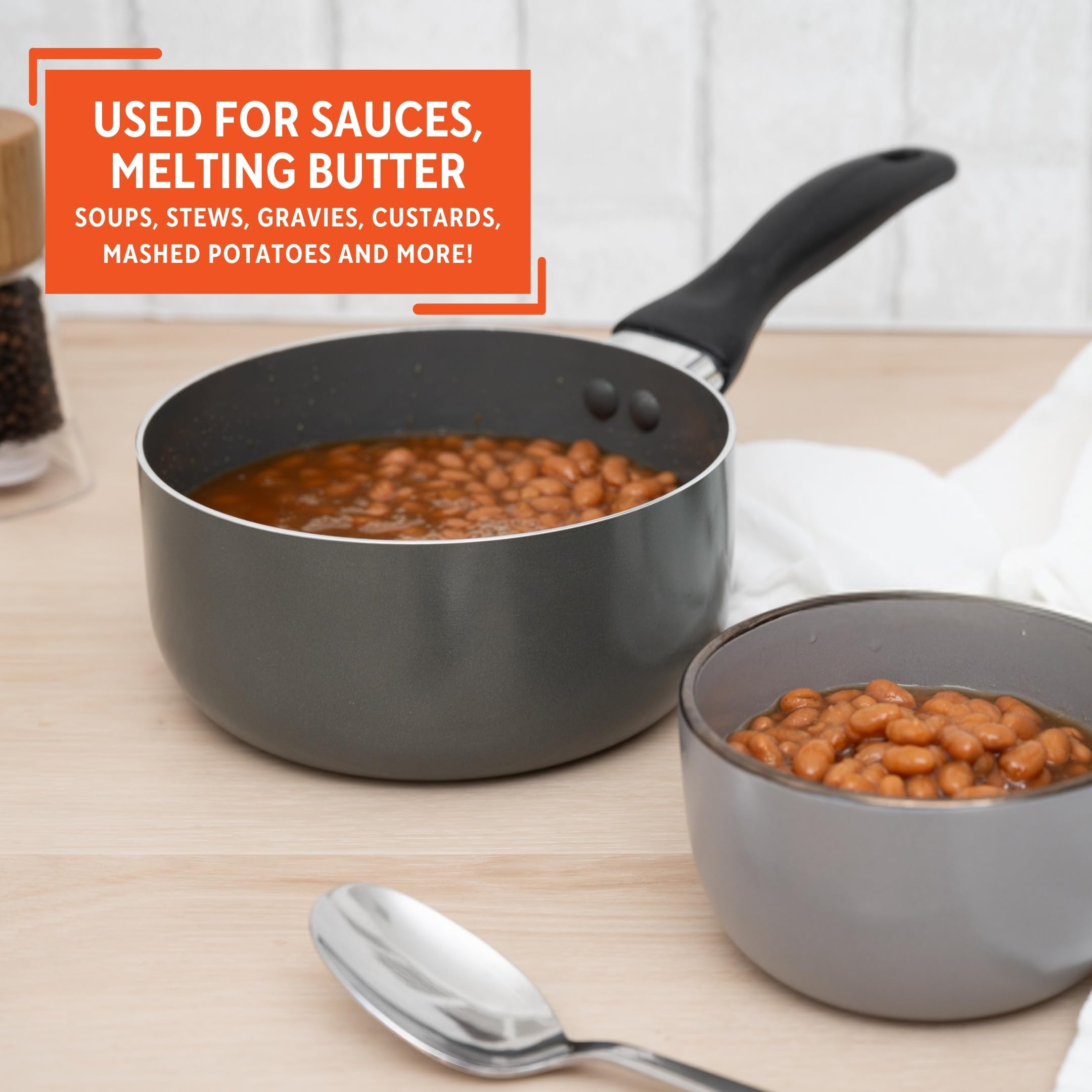 IMUSA Gray Ceramic Saucepan 2.0 Qt Nonstick with Cool-Touch Handle, Small Pot for Sauces, Soups, Stews and More - Image 5