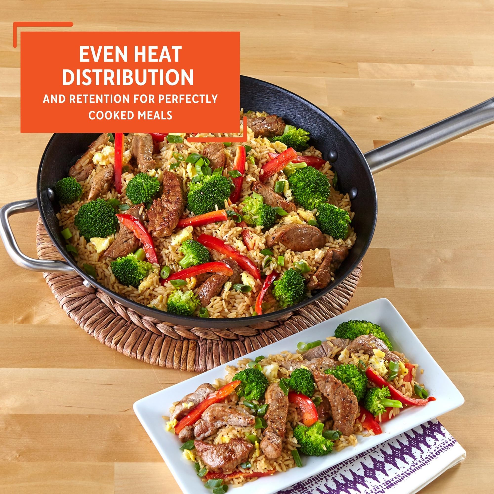 Imusa LCI-19008 USA 14" Light Cast Iron Wok Pre-seasoned Non-Stick with Stainless Steel Handles Cookware, Black - Image 5