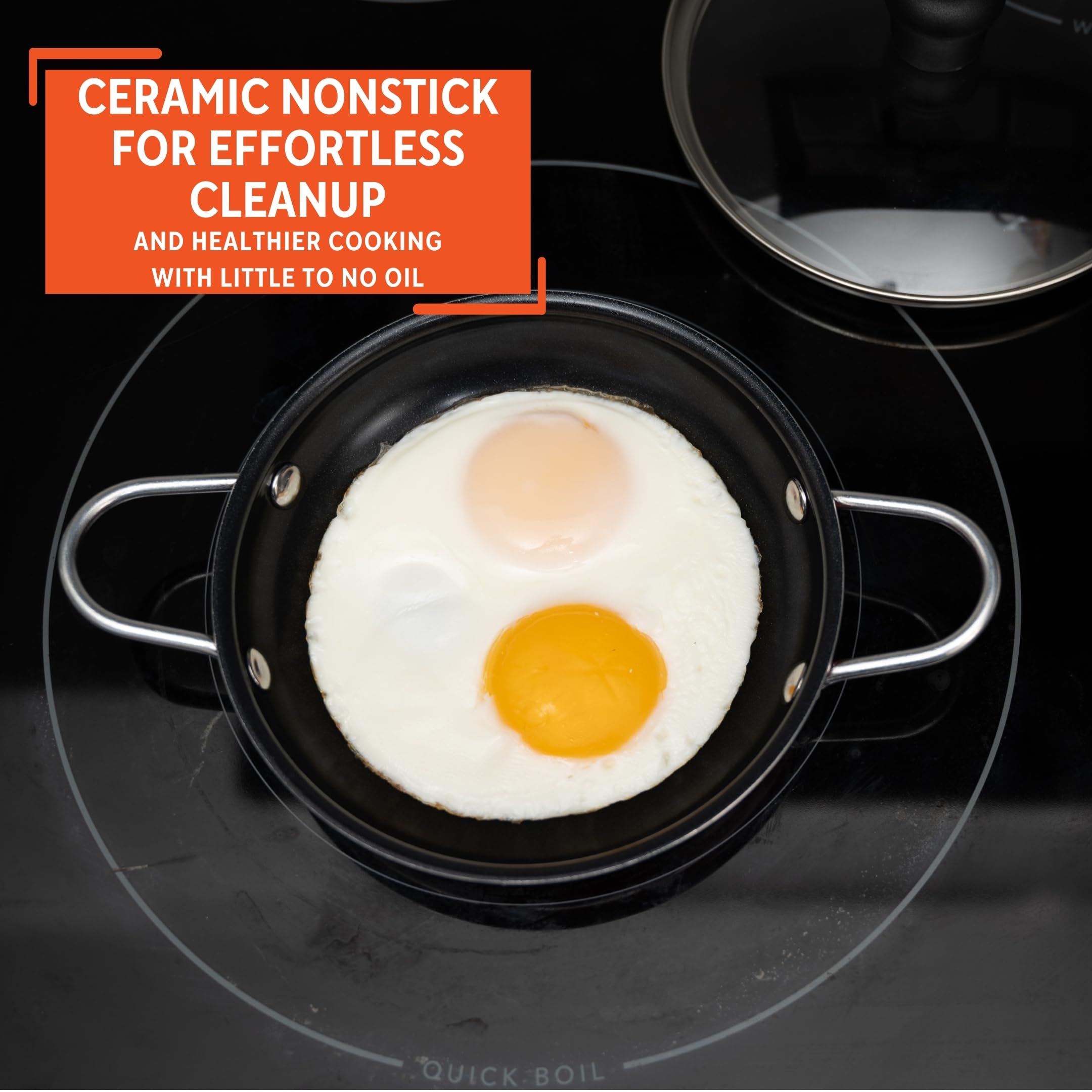 IMUSA Mini Fry Pan 5.8” Nonstick Skillet, Caribbean Red Ceramic Egg Pan with Glass Lid, Small Aluminum Cookware for Single Servings, PFAS Free - Image 4