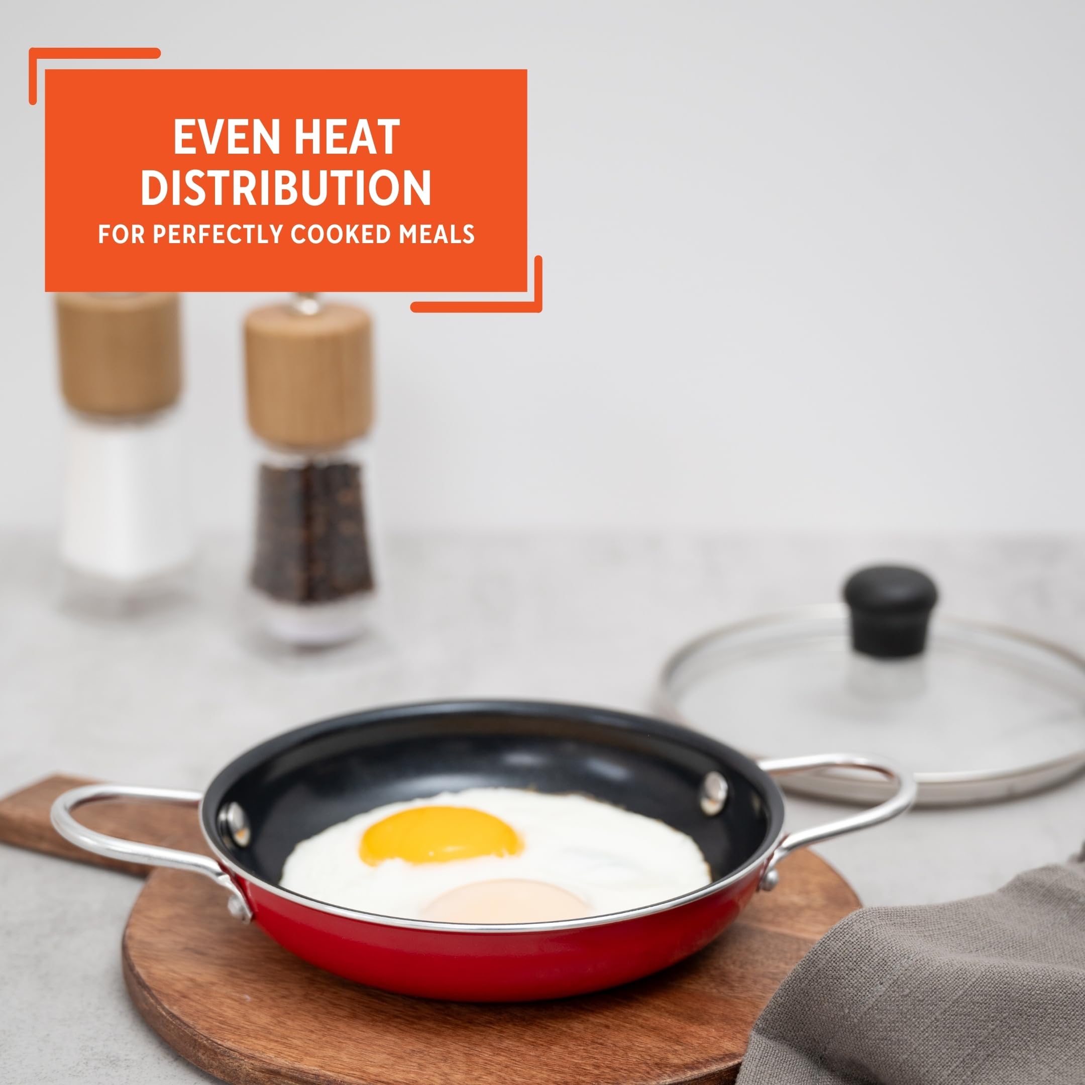 IMUSA Mini Fry Pan 5.8” Nonstick Skillet, Caribbean Red Ceramic Egg Pan with Glass Lid, Small Aluminum Cookware for Single Servings, PFAS Free - Image 5