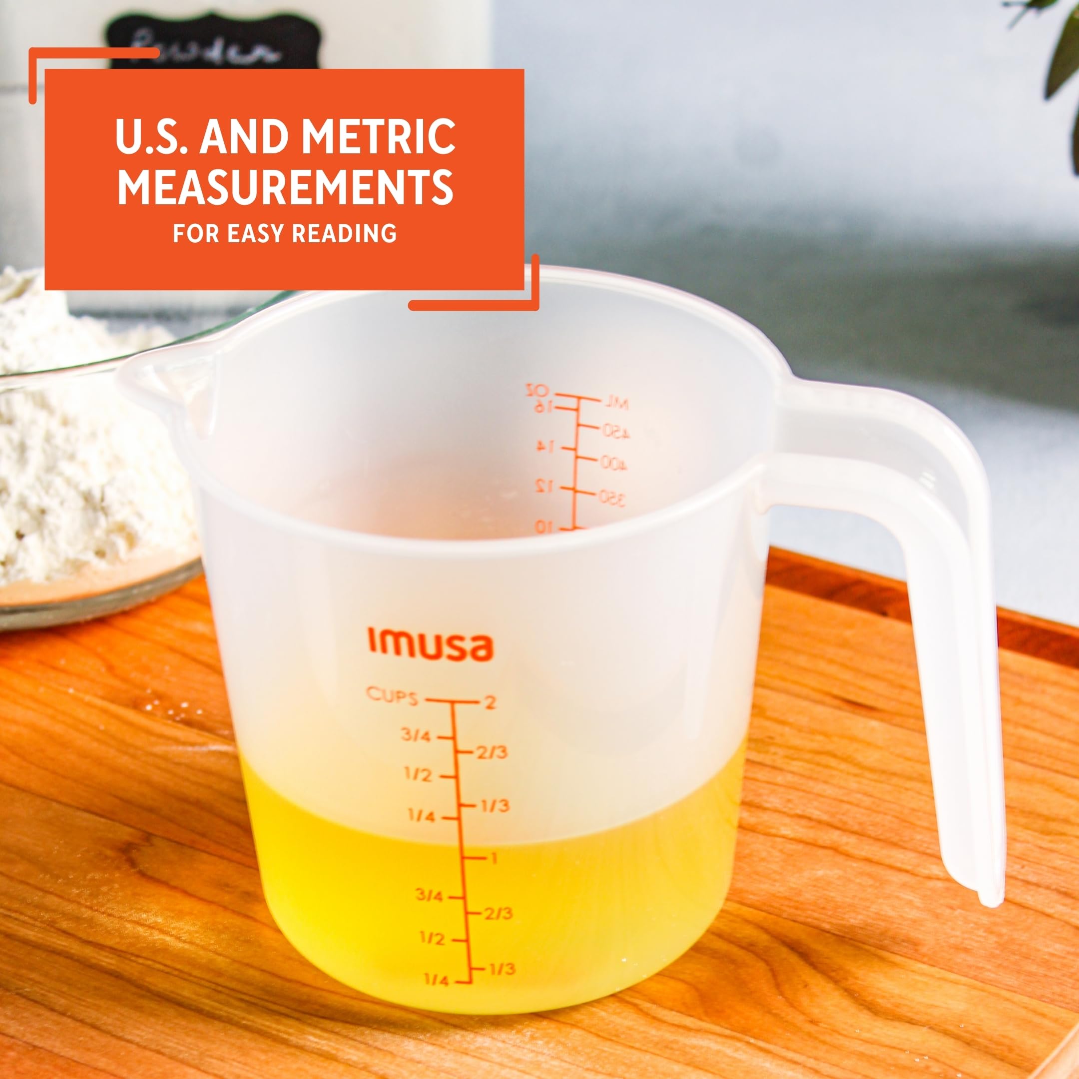 IMUSA Plastic Measuring Cups Set of 3/1,2 & 4 Cup with Easy Pour Spout & Red Indicators, Nesting Liquid and Dry Measuring Cups for Cooking & Baking - Image 4