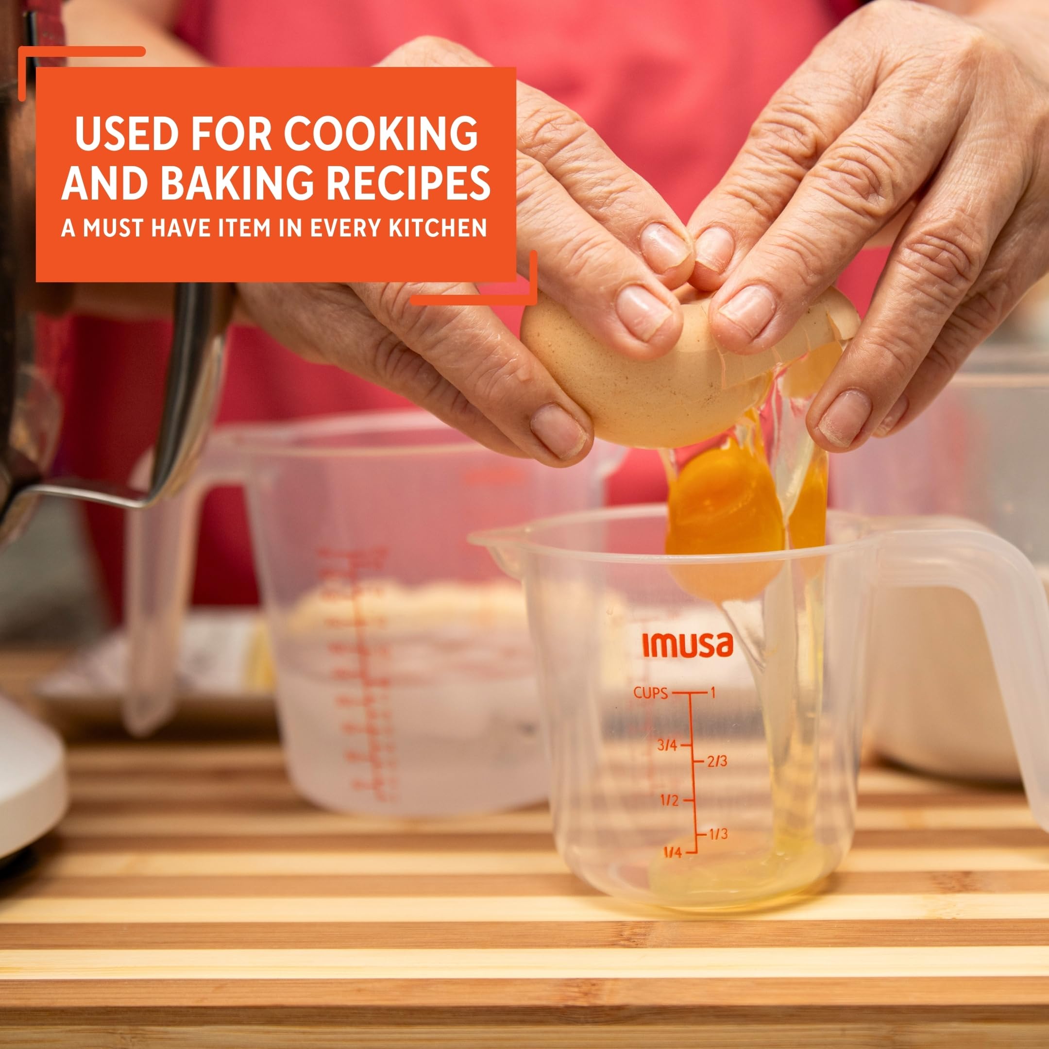 IMUSA Plastic Measuring Cups Set of 3/1,2 & 4 Cup with Easy Pour Spout & Red Indicators, Nesting Liquid and Dry Measuring Cups for Cooking & Baking - Image 5