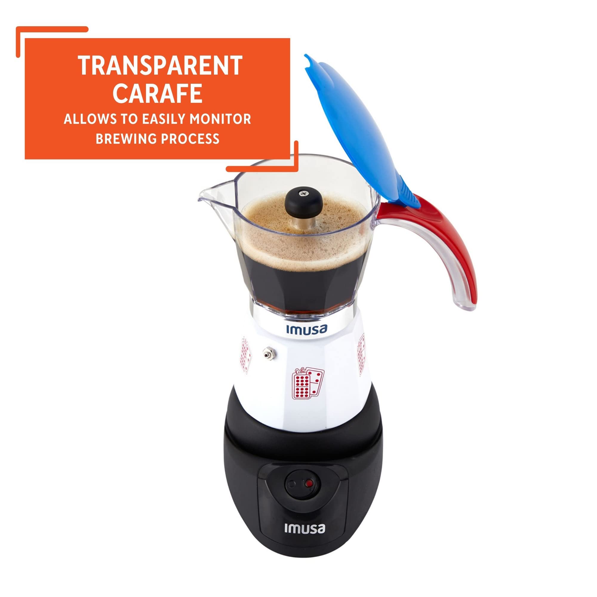Imusa Special Edition Electric Cuba/Domino themed Espresso Maker, 3 or 6 Cups, White, Red, Blue - Image 6
