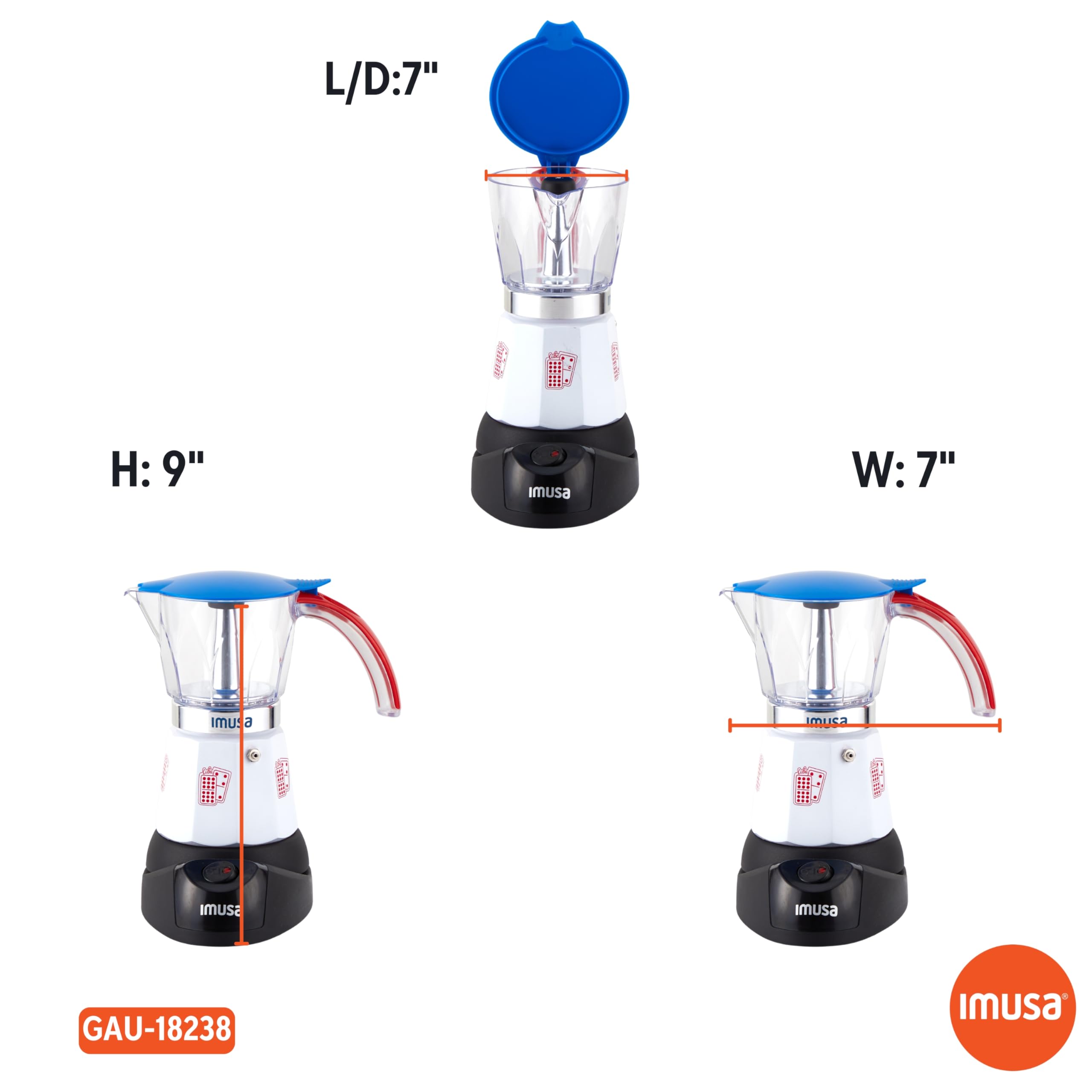 Imusa Special Edition Electric Cuba/Domino themed Espresso Maker, 3 or 6 Cups, White, Red, Blue - Image 9