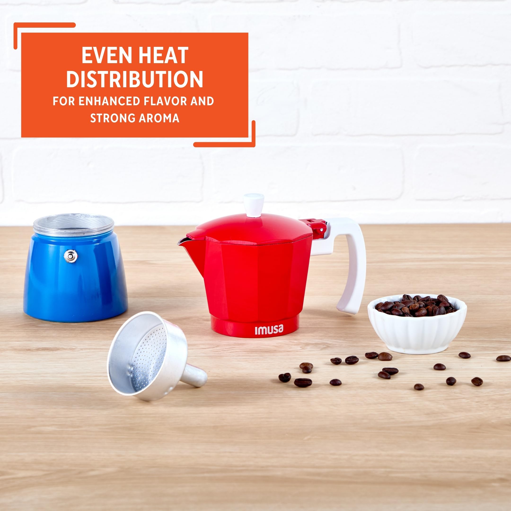 IMUSA Stovetop Espresso Maker 6 Cup – Cast Aluminum Moka Pot Caribbean Colors Edition Red Blue White – Cafetera Italiana Espresso Cuban Coffee Maker - Image 5