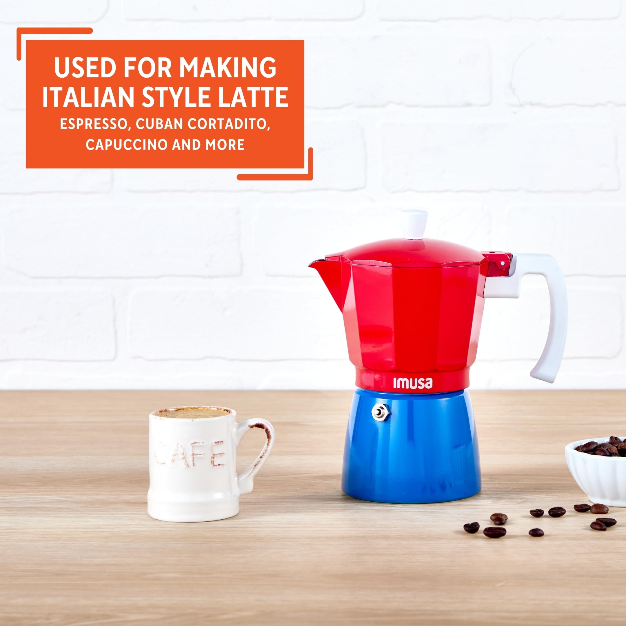 IMUSA Stovetop Espresso Maker 6 Cup – Cast Aluminum Moka Pot Caribbean Colors Edition Red Blue White – Cafetera Italiana Espresso Cuban Coffee Maker - Image 6