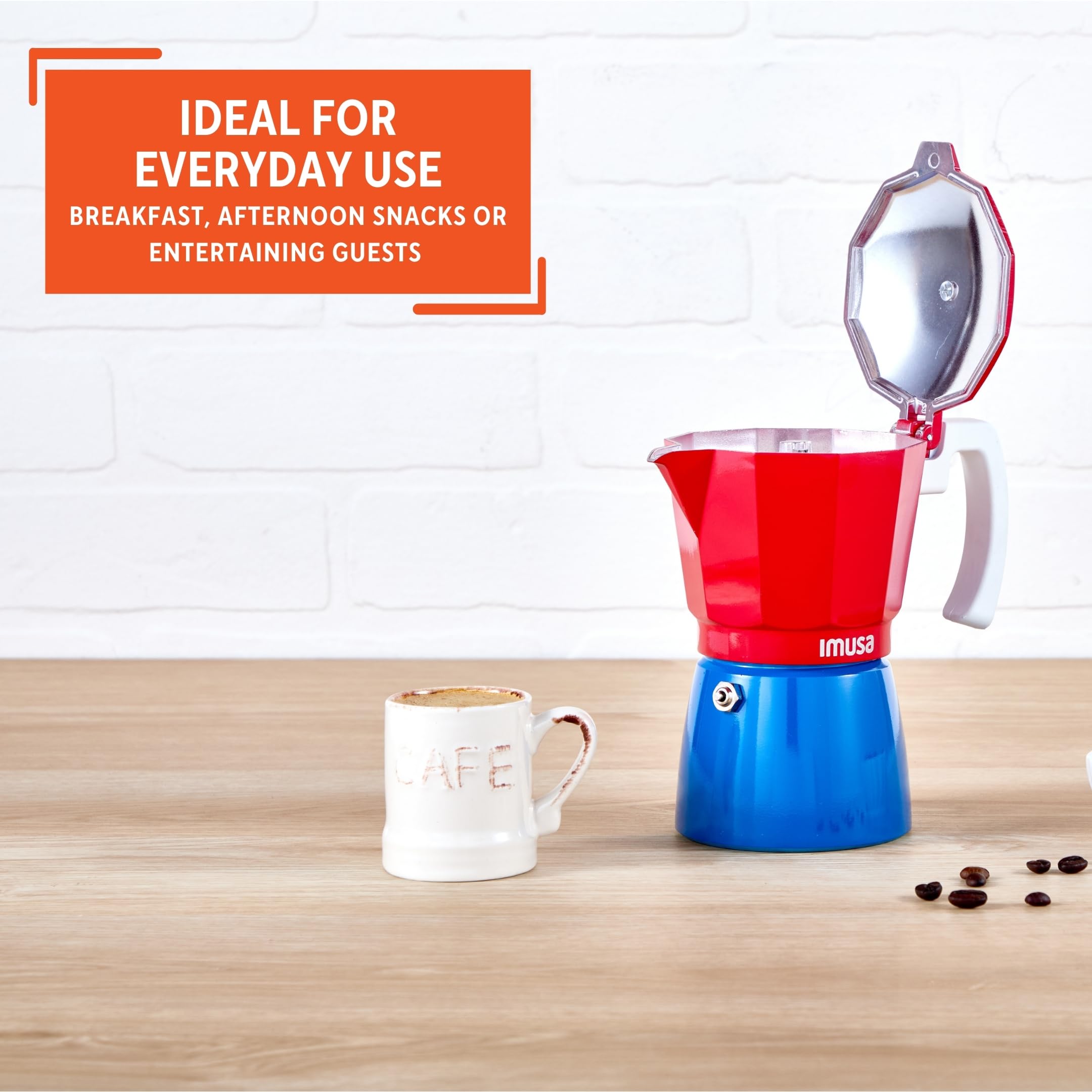 IMUSA Stovetop Espresso Maker 6 Cup – Cast Aluminum Moka Pot Caribbean Colors Edition Red Blue White – Cafetera Italiana Espresso Cuban Coffee Maker - Image 7