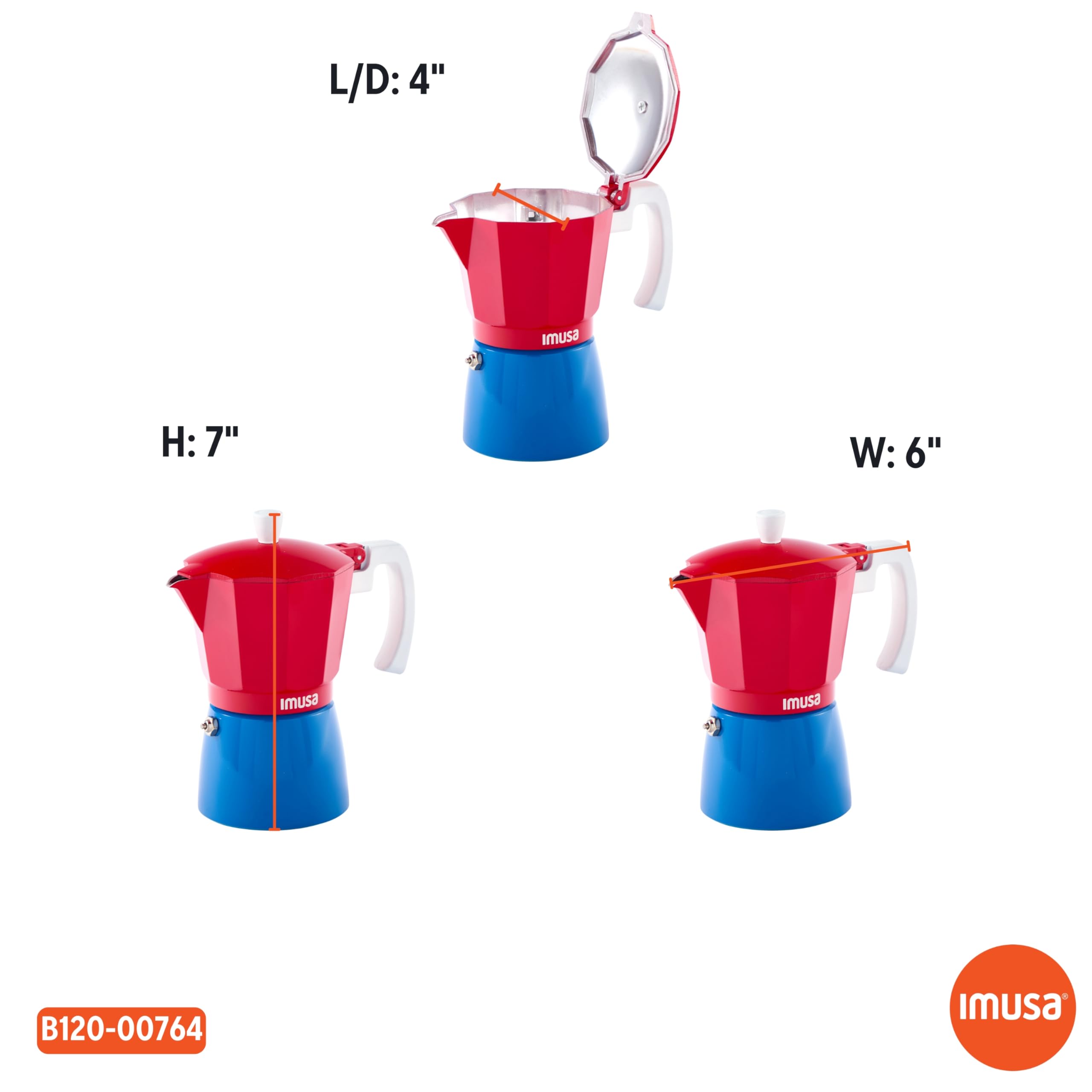 IMUSA Stovetop Espresso Maker 6 Cup – Cast Aluminum Moka Pot Caribbean Colors Edition Red Blue White – Cafetera Italiana Espresso Cuban Coffee Maker - Image 8
