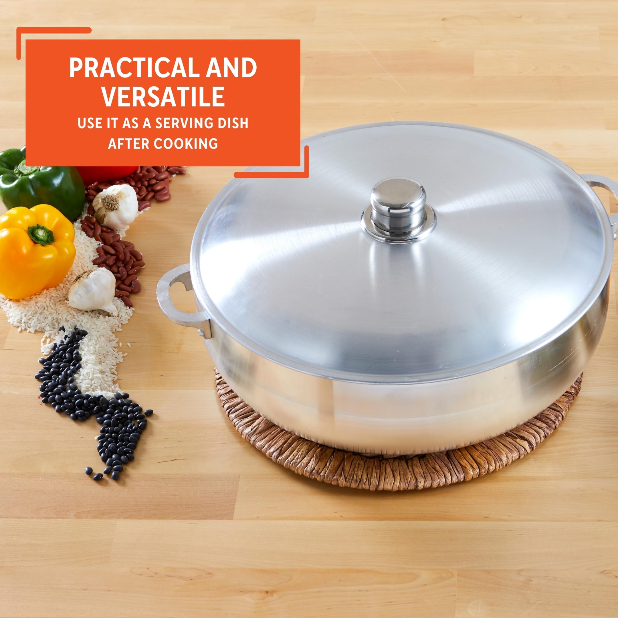 IMUSA Traditional Polished Aluminum Caldero (Dutch Oven) with Lid, 6.9 Quarts, Polished Aluminium - Image 5