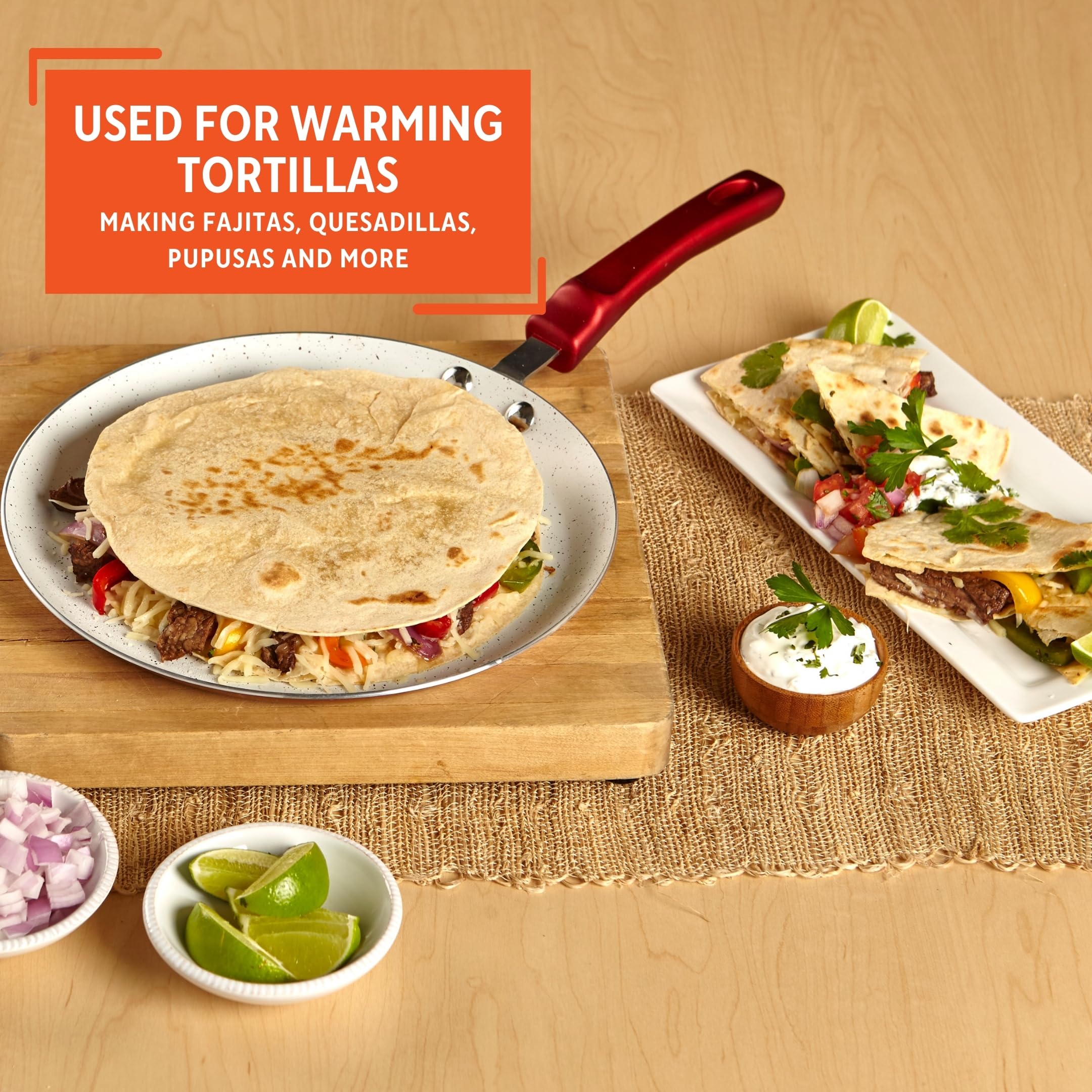 IMUSA USA 11" Nonstick Marble Interior Comal with Soft-Touch Handle, Ruby Red - Image 4