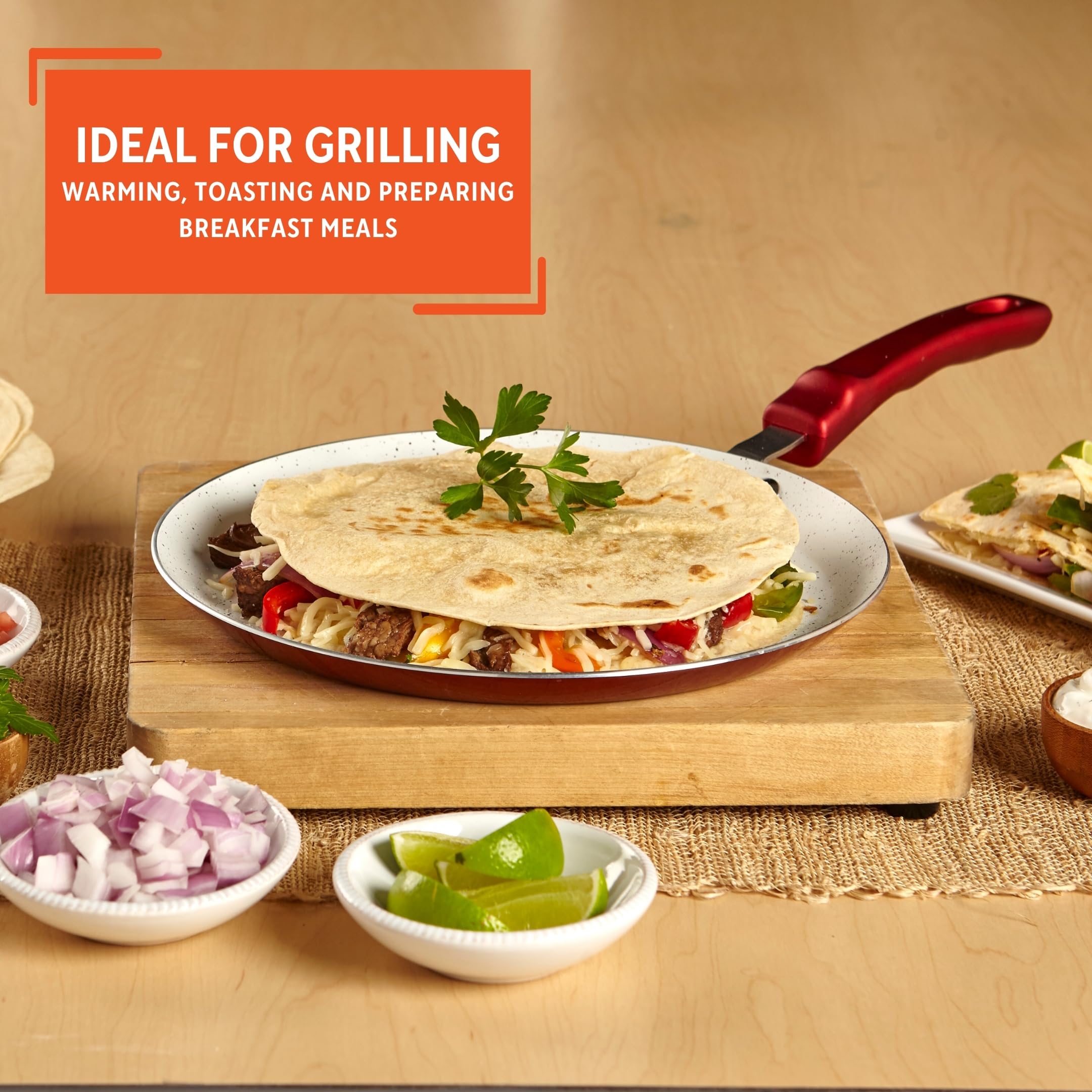 IMUSA USA 11" Nonstick Marble Interior Comal with Soft-Touch Handle, Ruby Red - Image 5