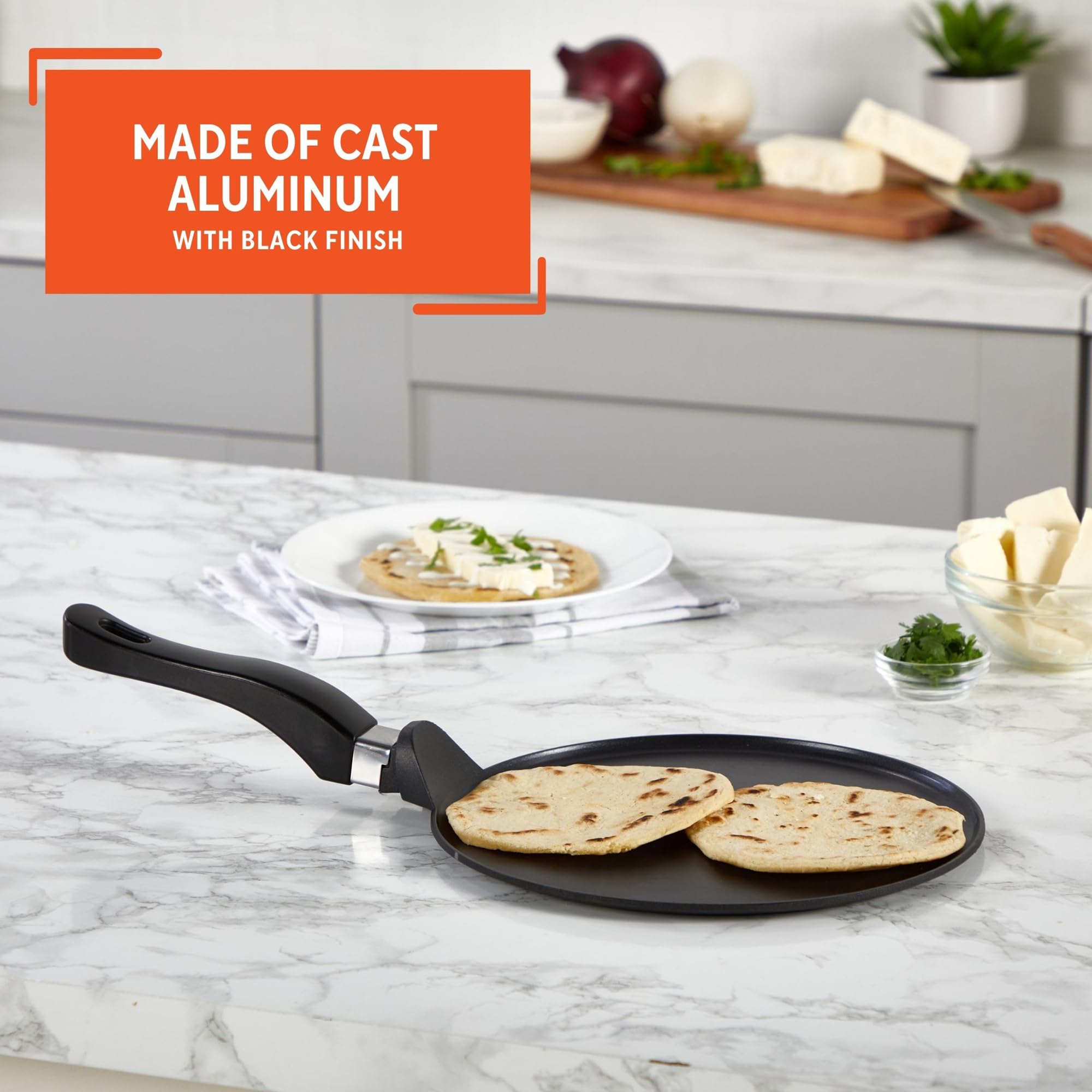 IMUSA USA 9.5" Nonstick Soft Touch Comal/Griddle with Soft Touch Handle, Black - Image 3