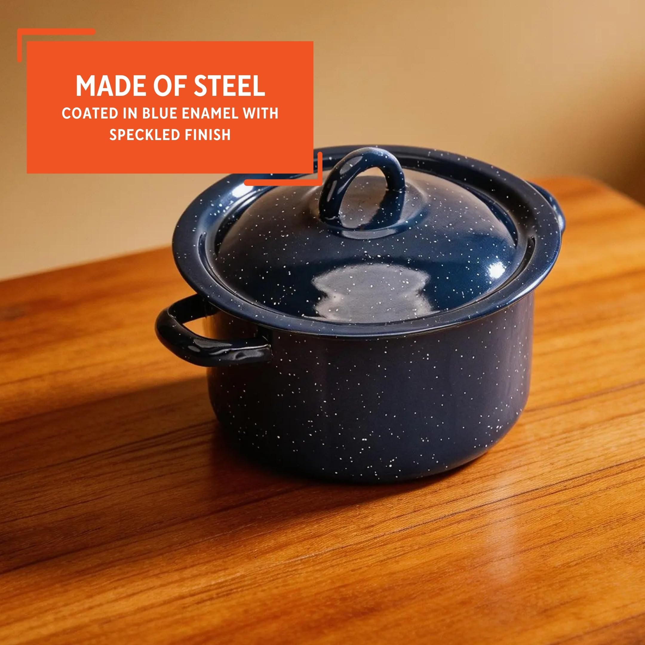 IMUSA USA C20666-1062810W Speckled Enamel Stock Pot with Lid, 4 Quart, Blue - Image 3