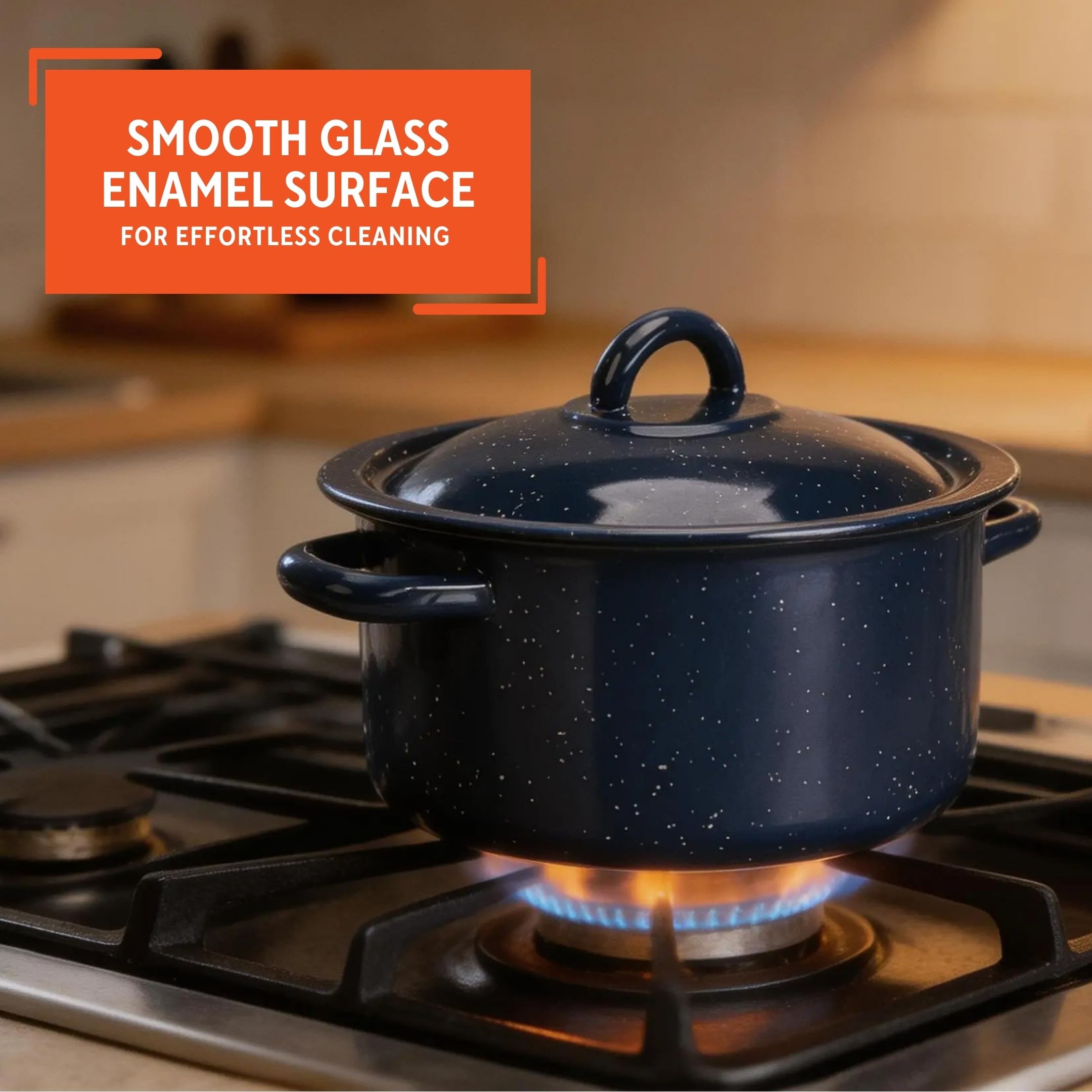 IMUSA USA C20666-1062810W Speckled Enamel Stock Pot with Lid, 4 Quart, Blue - Image 4