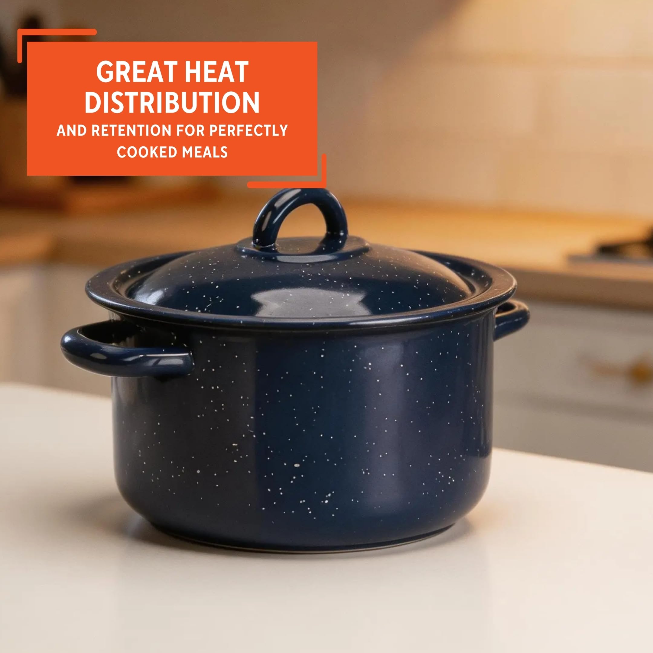 IMUSA USA C20666-1062810W Speckled Enamel Stock Pot with Lid, 4 Quart, Blue - Image 5