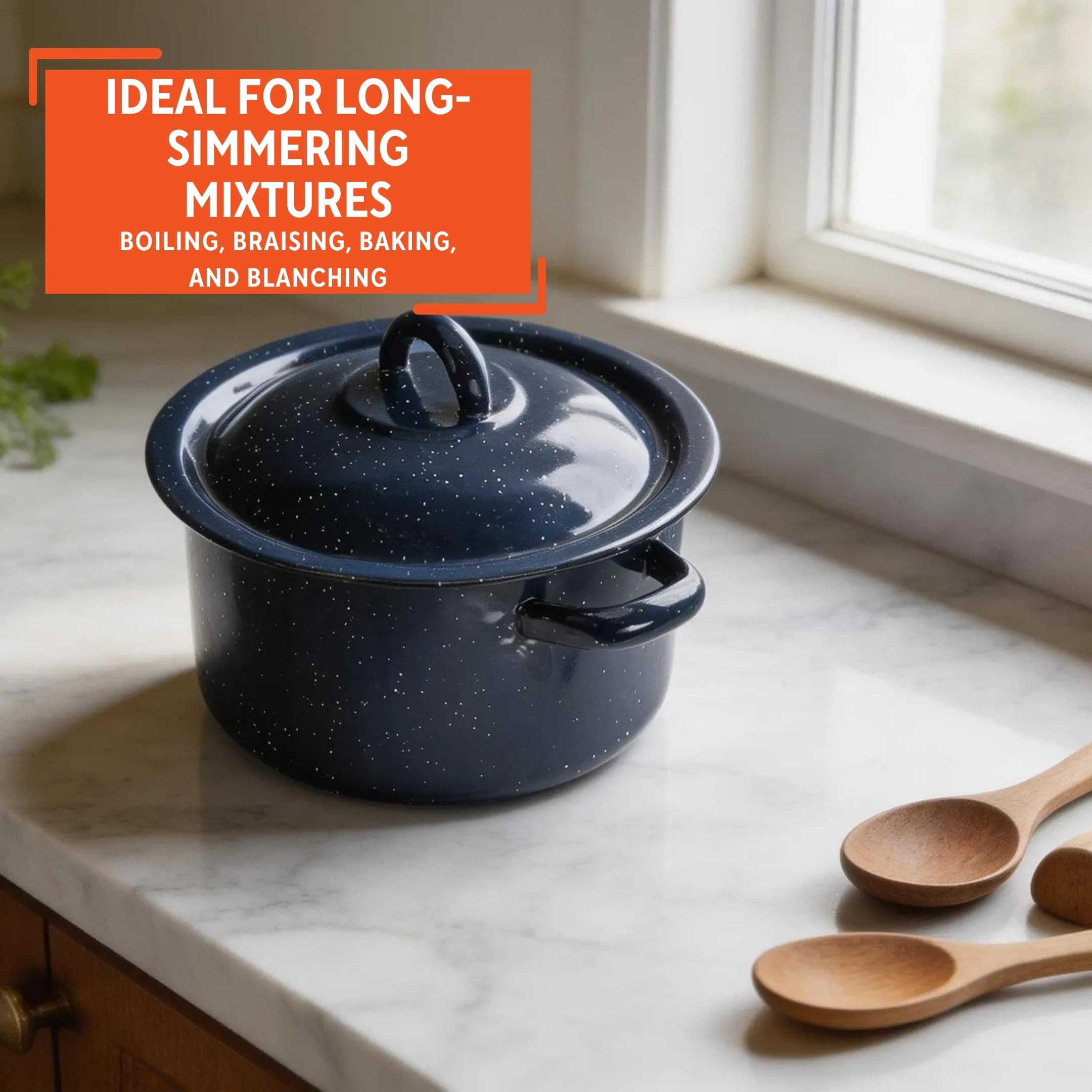 IMUSA USA C20666-1062810W Speckled Enamel Stock Pot with Lid, 4 Quart, Blue - Image 7