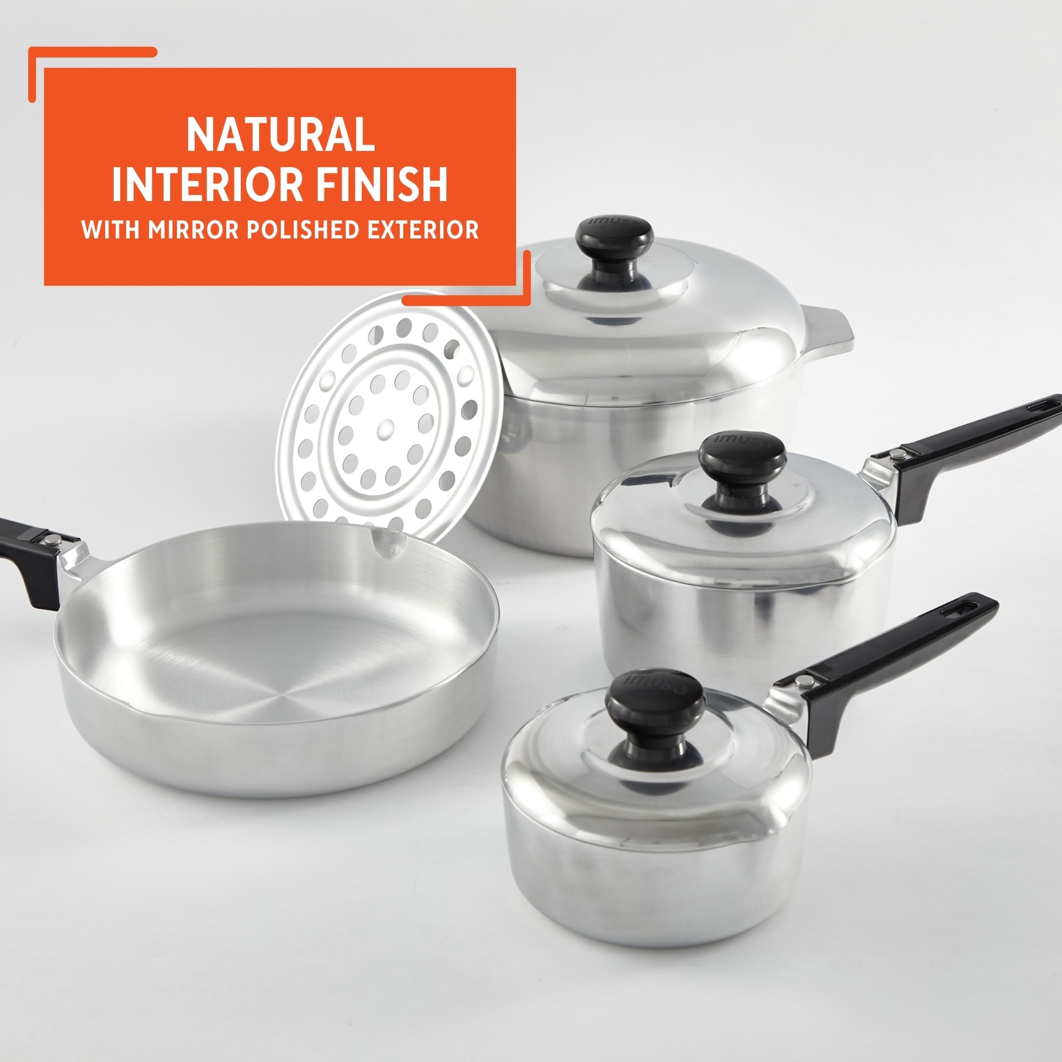 IMUSA USA Heavy Duty 8-Piece Cast Aluminum Cajun Cookware Set, Silver - Image 4