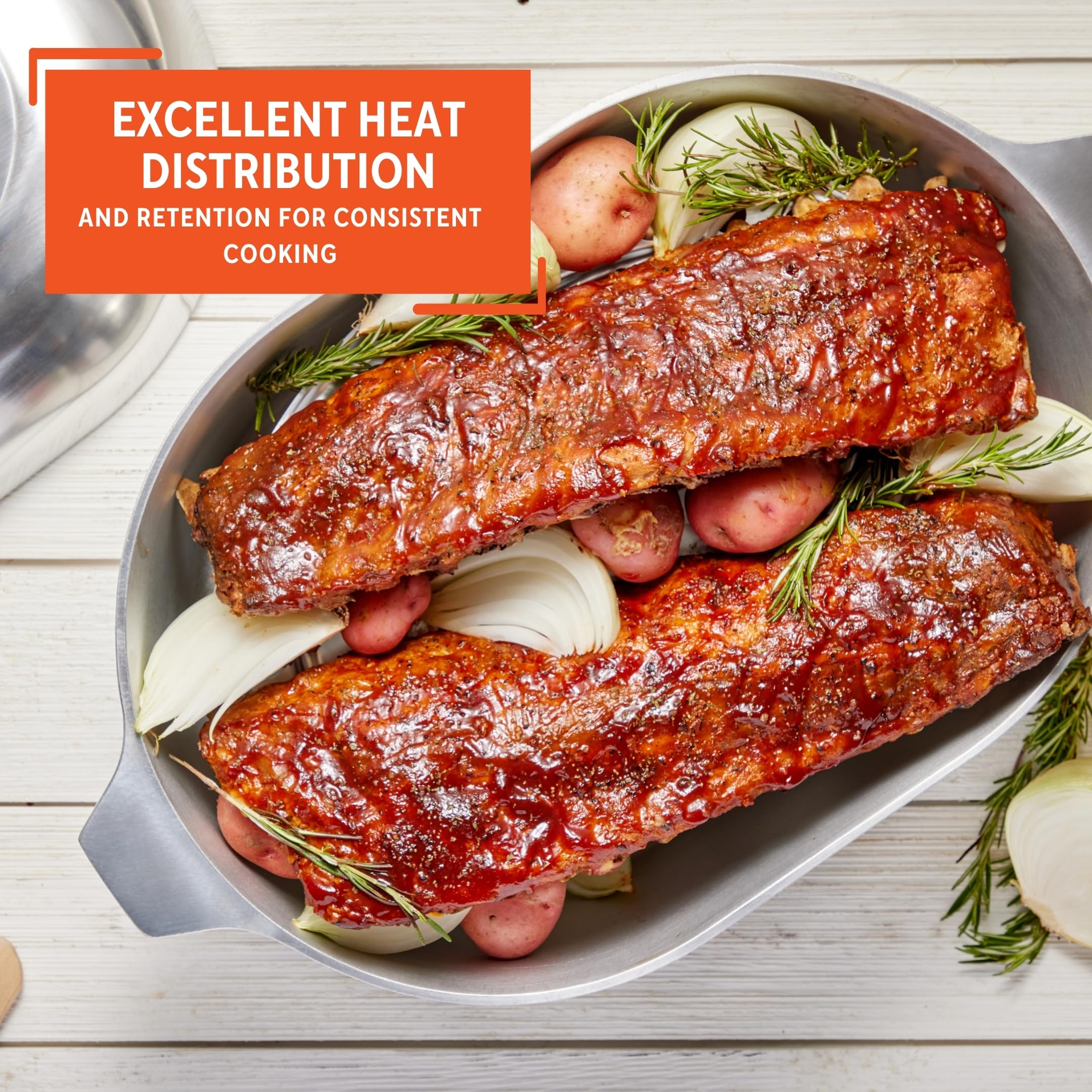 IMUSA USA Heavy Duty Cajun Oval Aluminum Roaster 15, Silver - Image 4