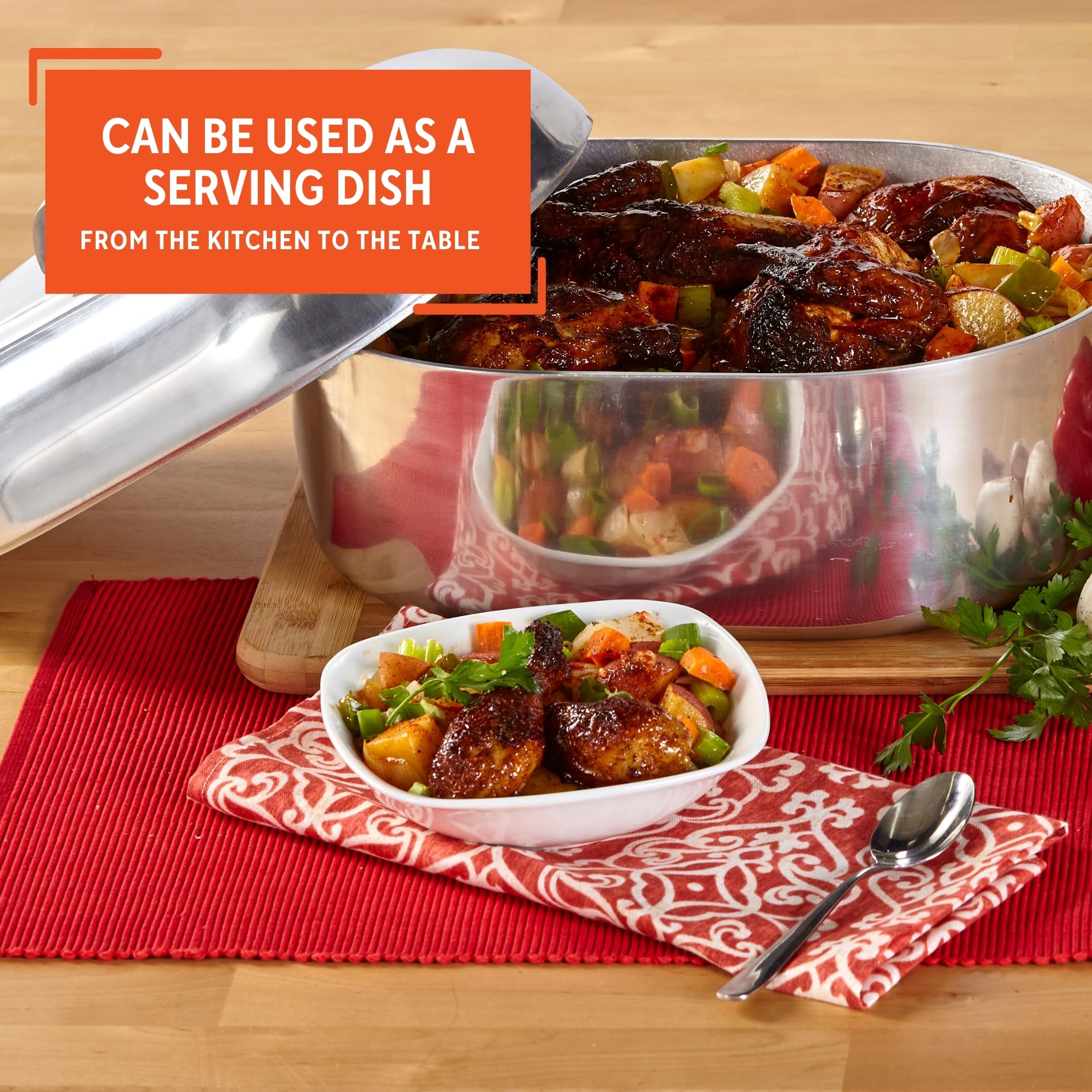 IMUSA USA Heavy Duty Cajun Oval Aluminum Roaster 15, Silver - Image 5