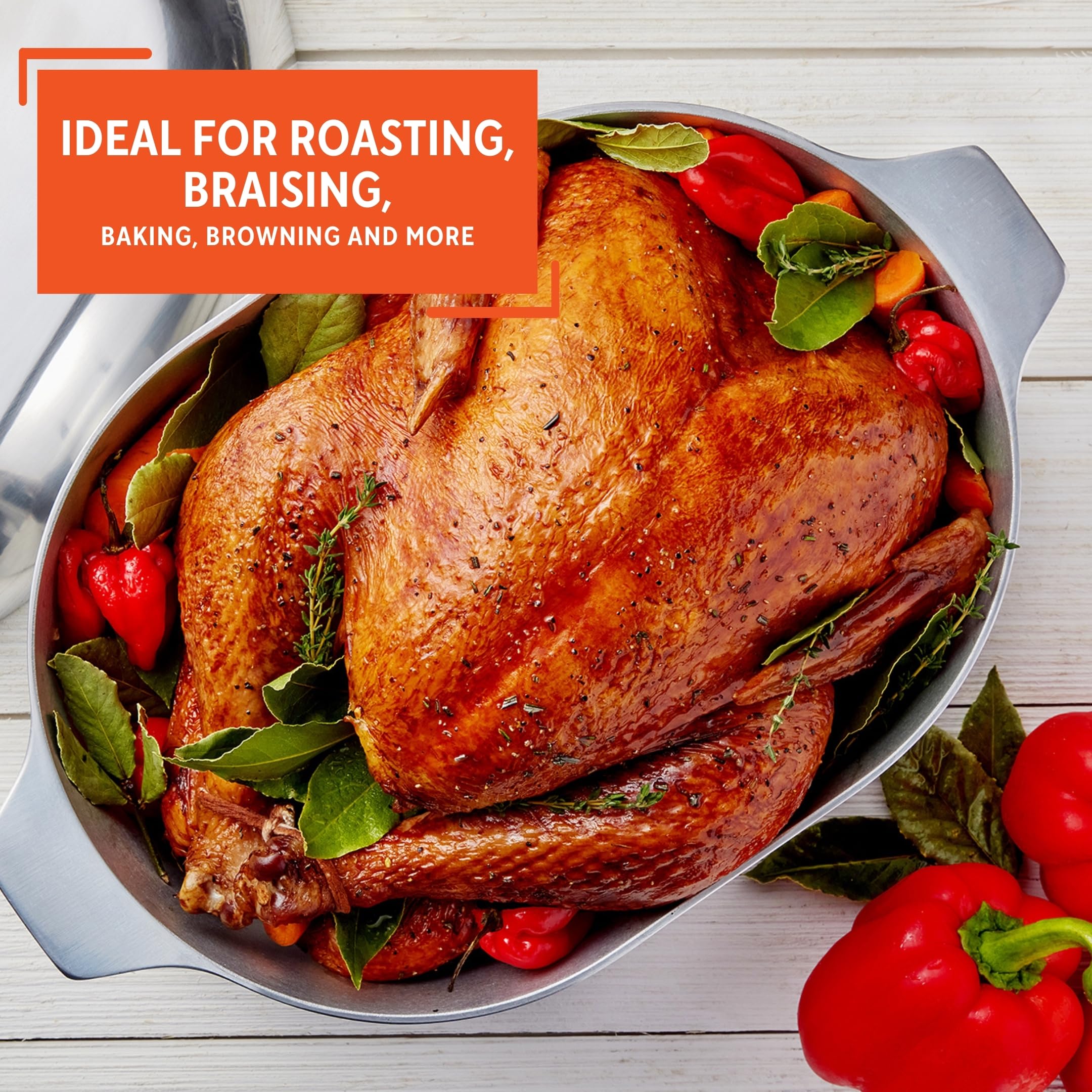 IMUSA USA Heavy Duty Cajun Oval Aluminum Roaster 15, Silver - Image 7