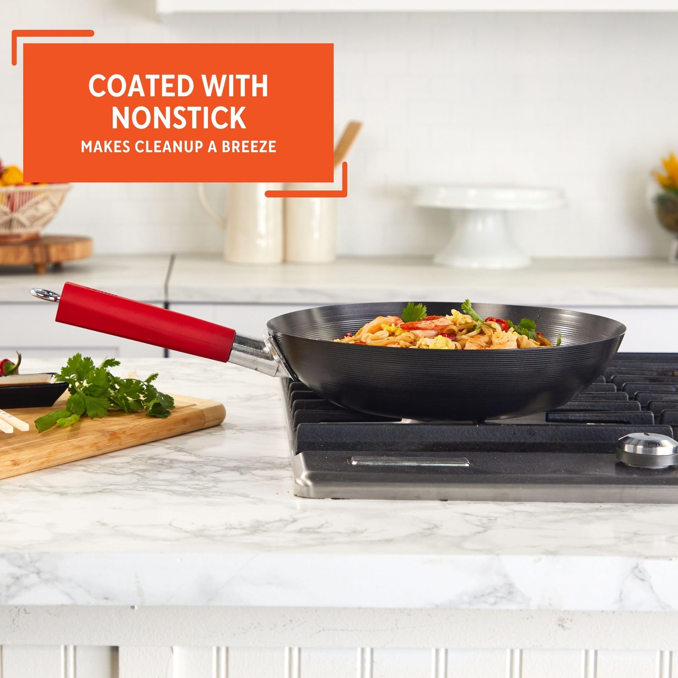 IMUSA USA Inch, Red PAN-10046 12" Nonstick Carbon Steel Wok, Handle - Image 4
