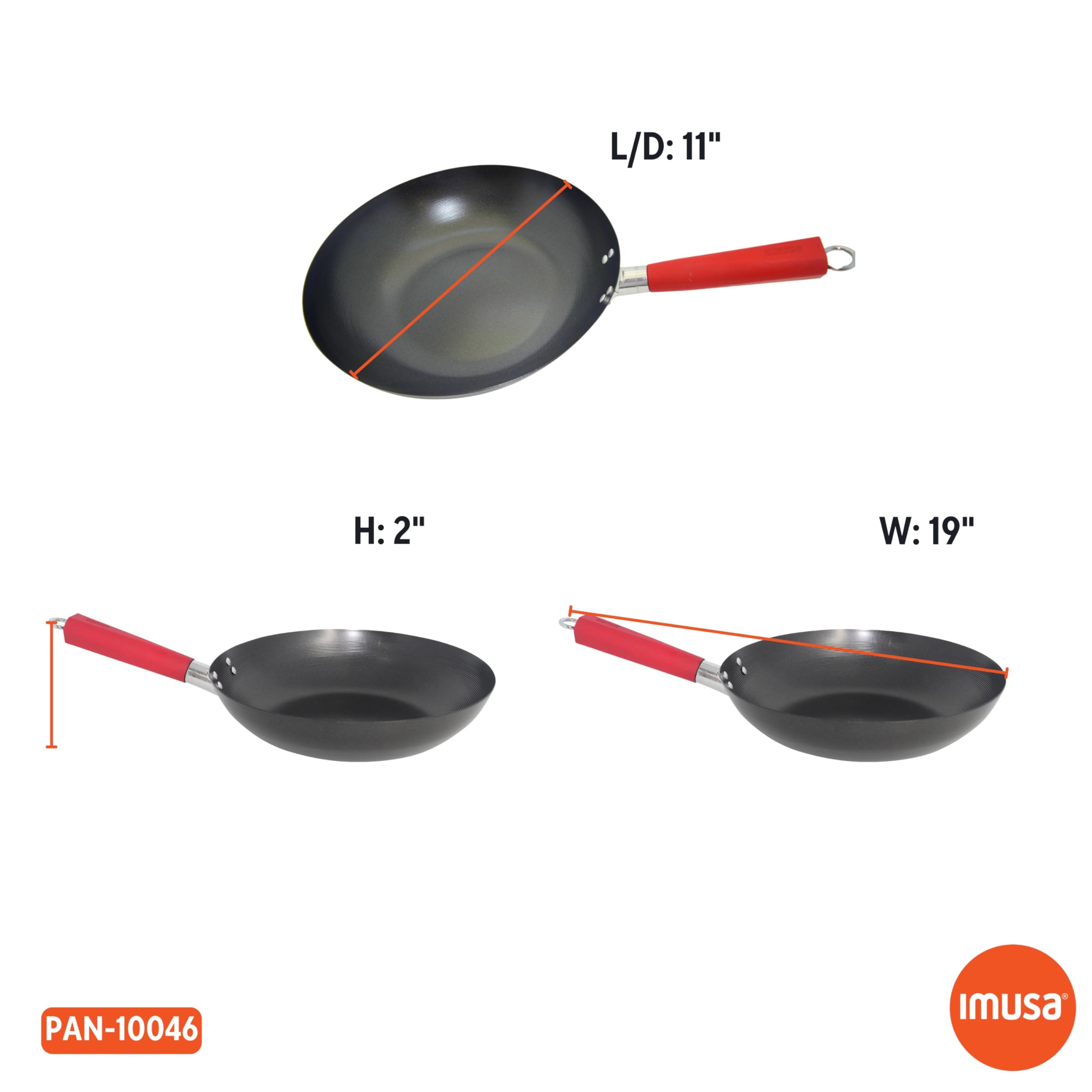 IMUSA USA Inch, Red PAN-10046 12" Nonstick Carbon Steel Wok, Handle - Image 7