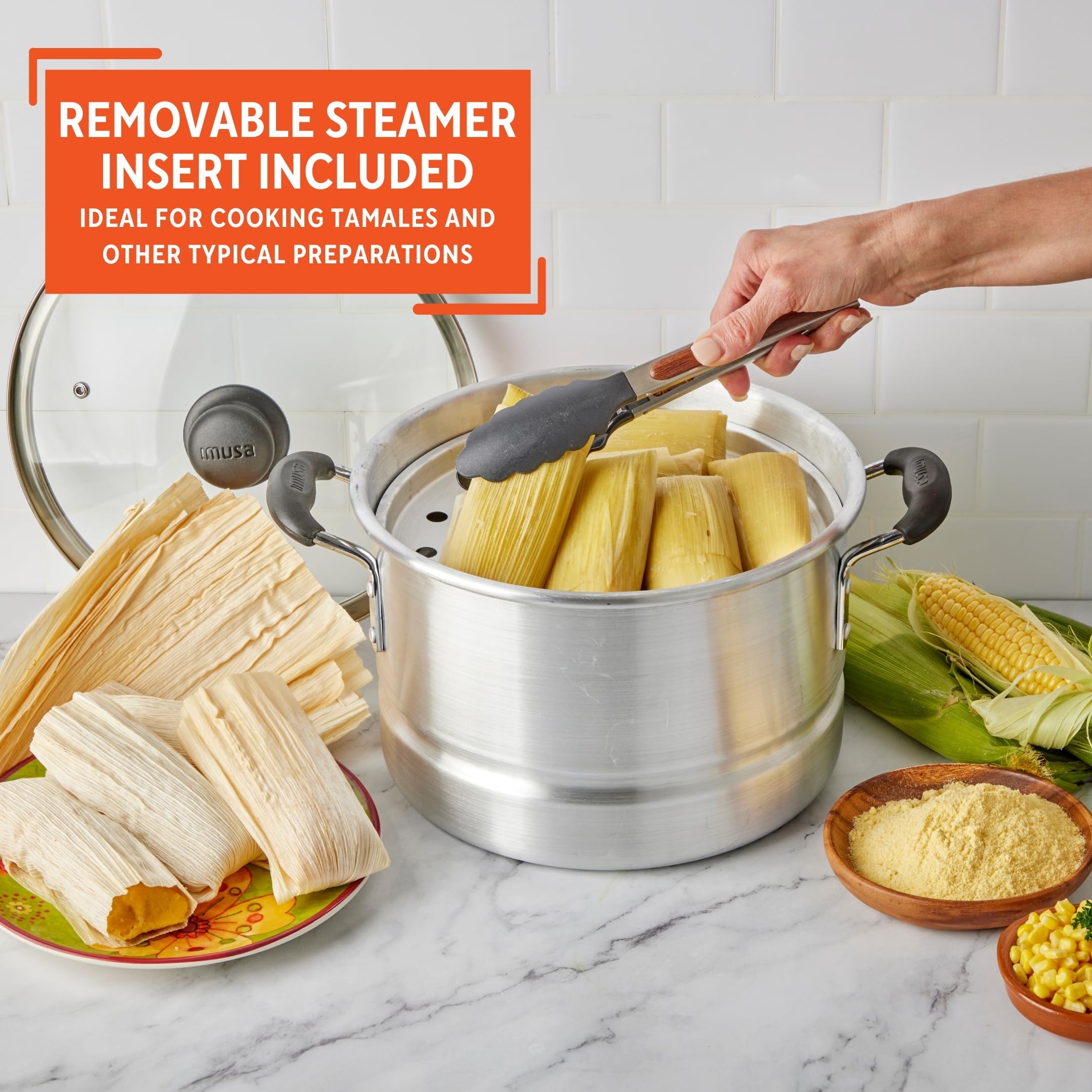 IMUSA USA MEXICANA-410 Aluminum Steamer with Glass Lid 10-Quart, Silver, 10Qt - Image 5