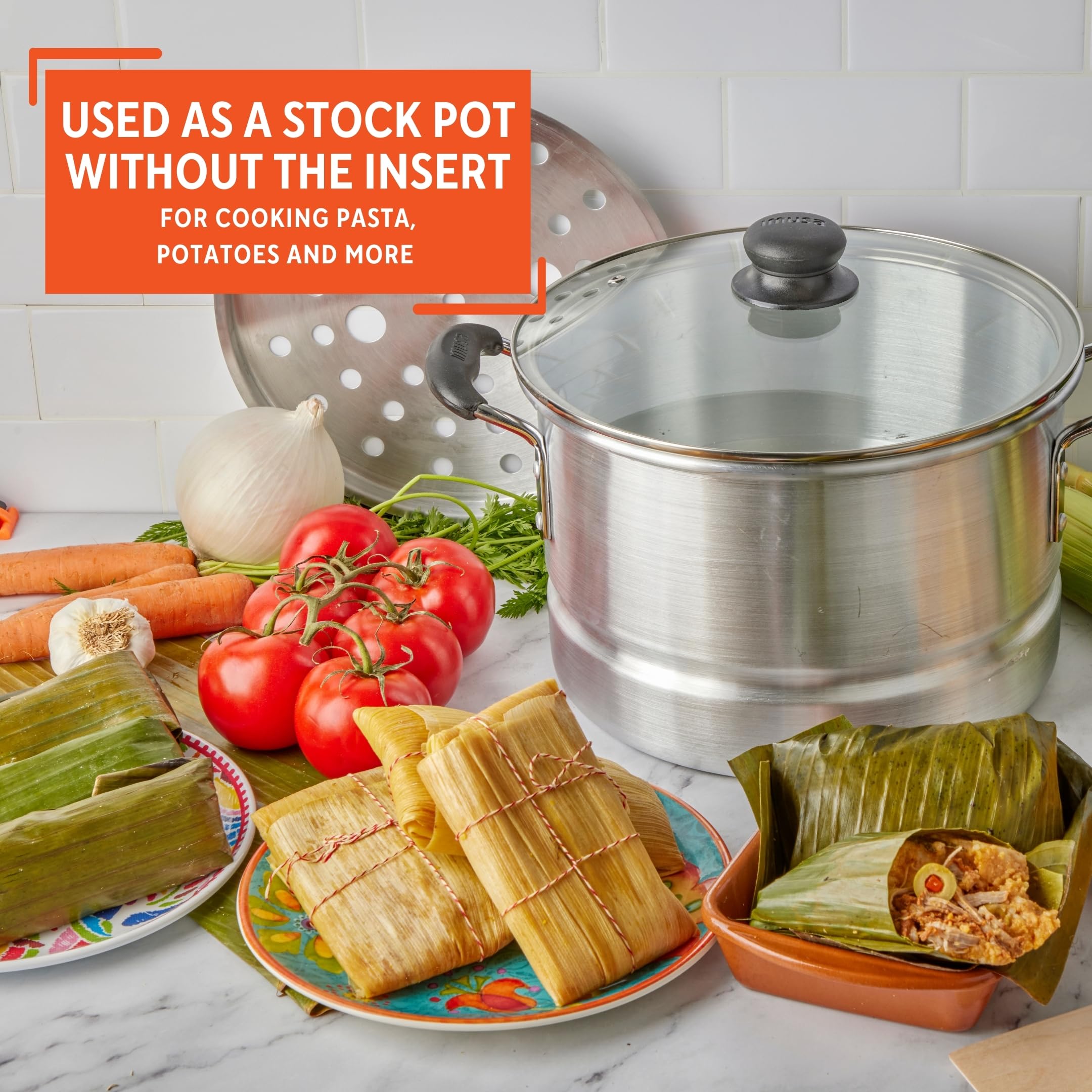 IMUSA USA MEXICANA-410 Aluminum Steamer with Glass Lid 10-Quart, Silver, 10Qt - Image 6