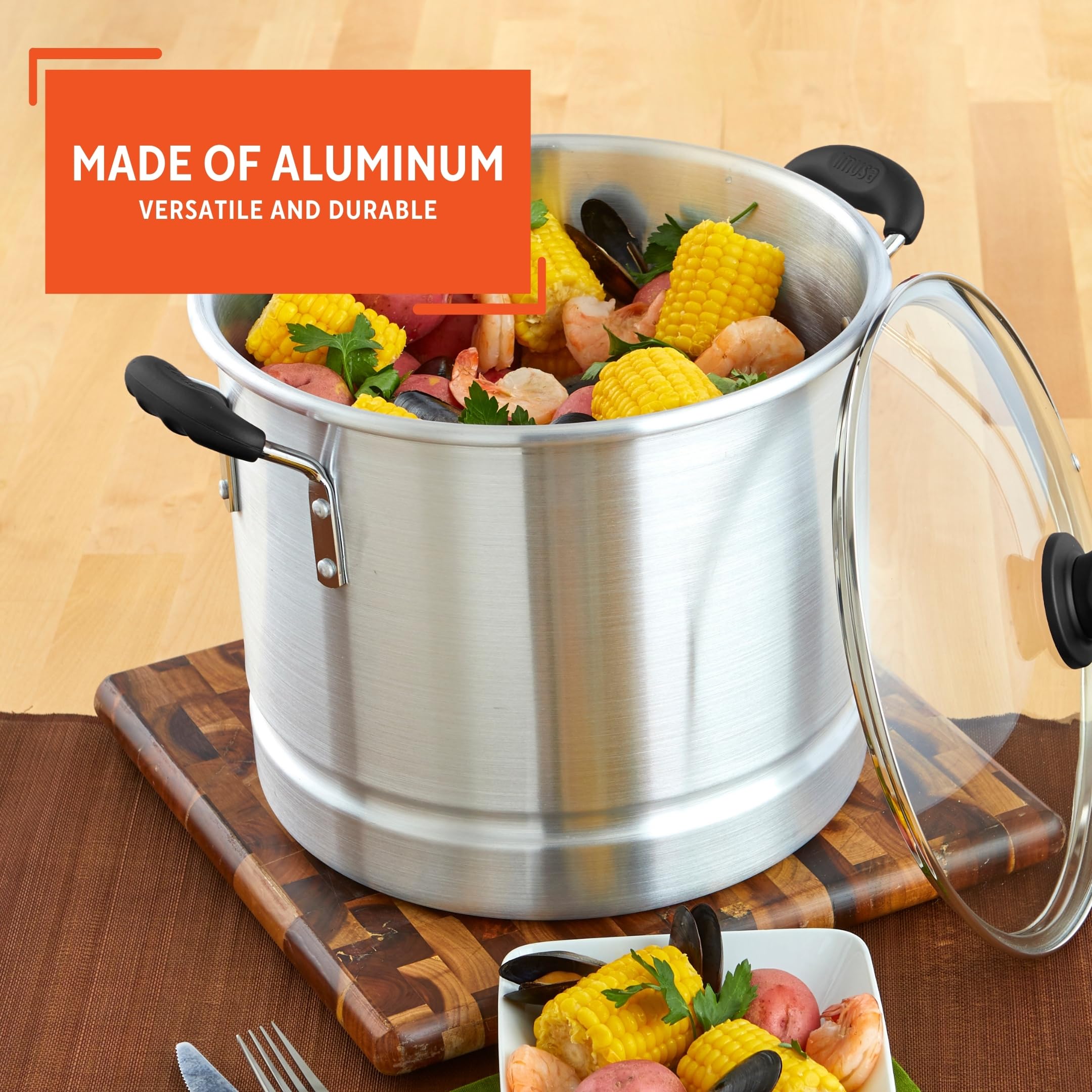 IMUSA USA Steamer with Glass Lid 20-Quart, Silver - Image 3