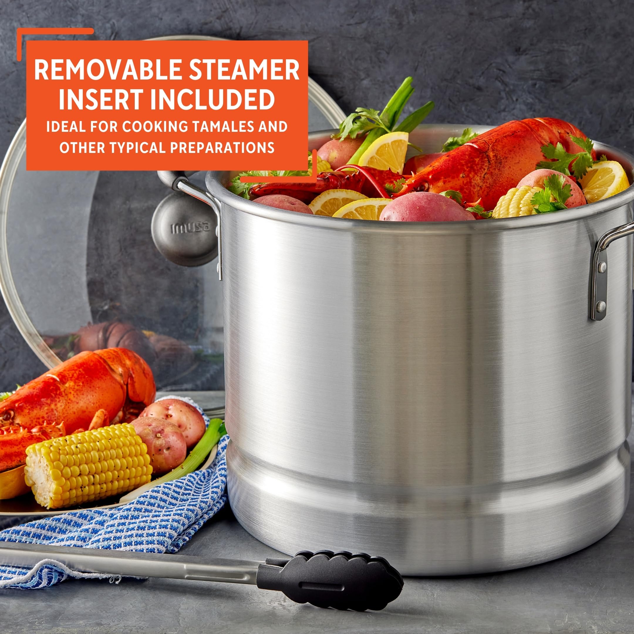 IMUSA USA Steamer with Glass Lid 20-Quart, Silver - Image 5